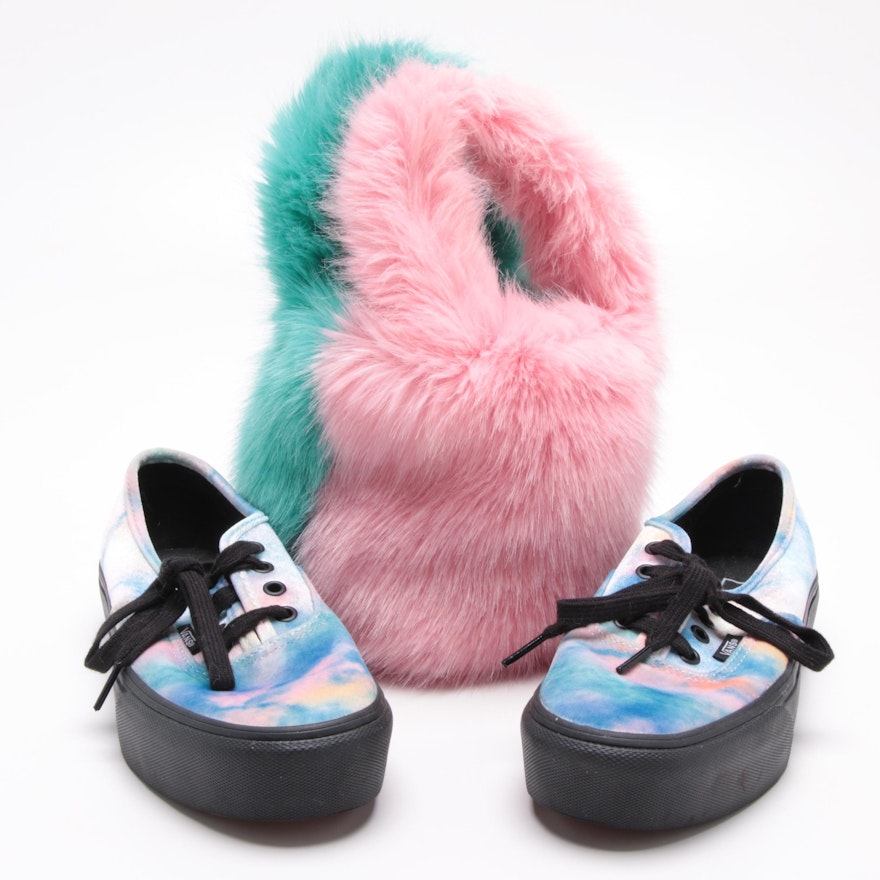 Charlotte Simone Lil Pop Faux Fur Bag and Vans Tie-Dye Velvet Platform Sneaker