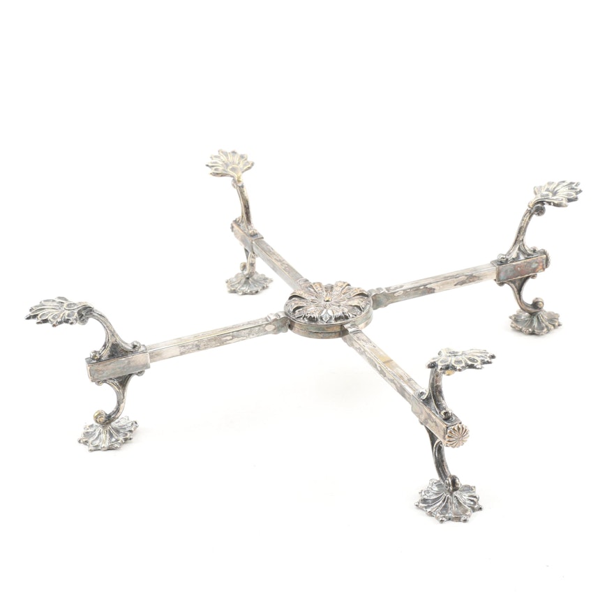 Shell Motif Silver Plate Adjustable Trivet Stand, Late 19th/ Early 20th Century