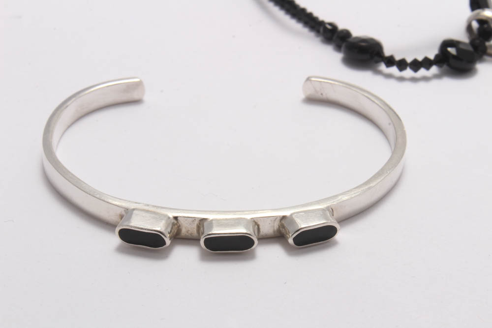 Sterling Silver Onyx Bracelet and Necklace