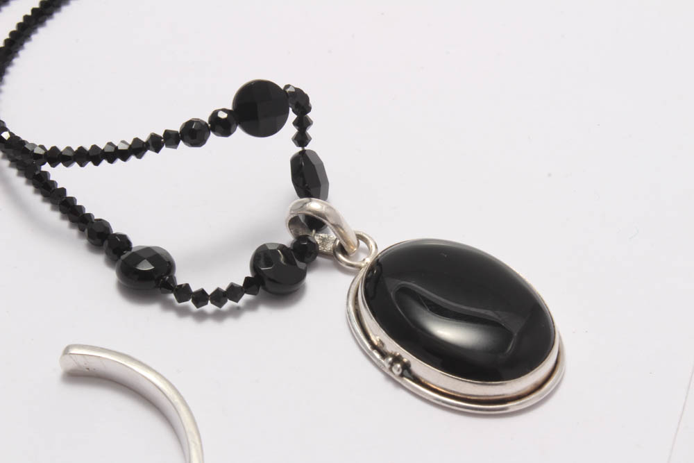 Sterling Silver Onyx Bracelet and Necklace