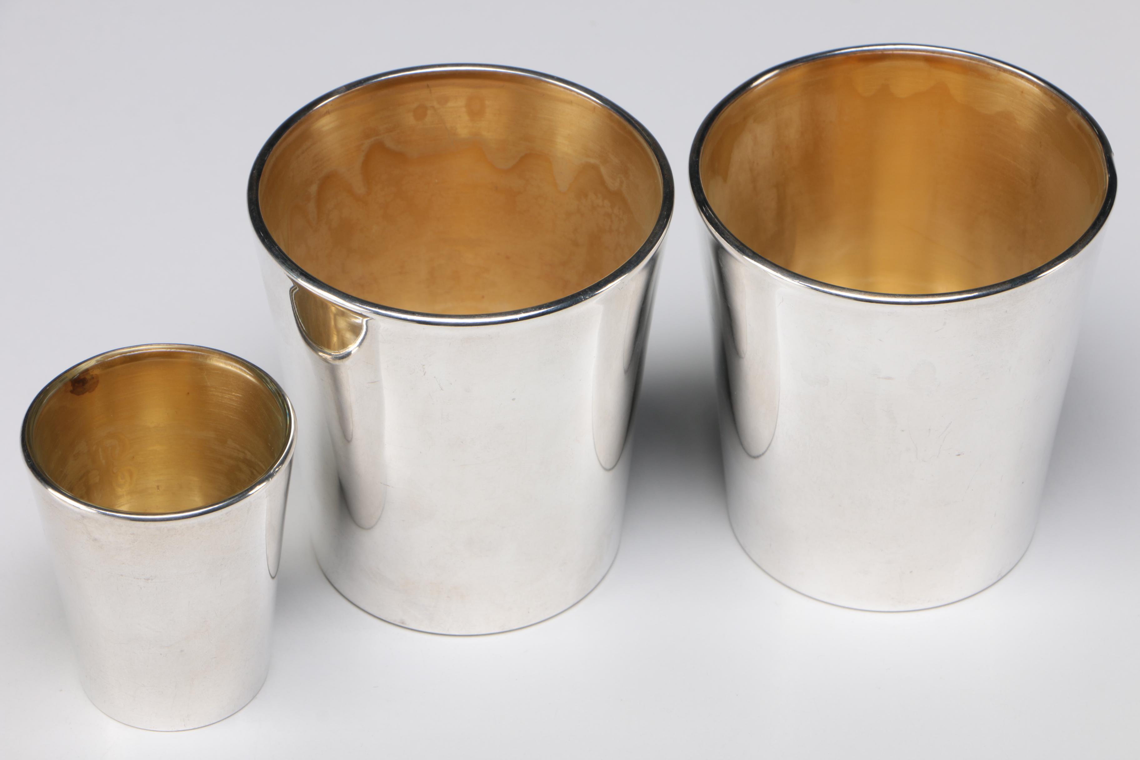 Reed & Barton "Best Man" Sterling Overlaid Glass Tumblers and Jigger, 1950s