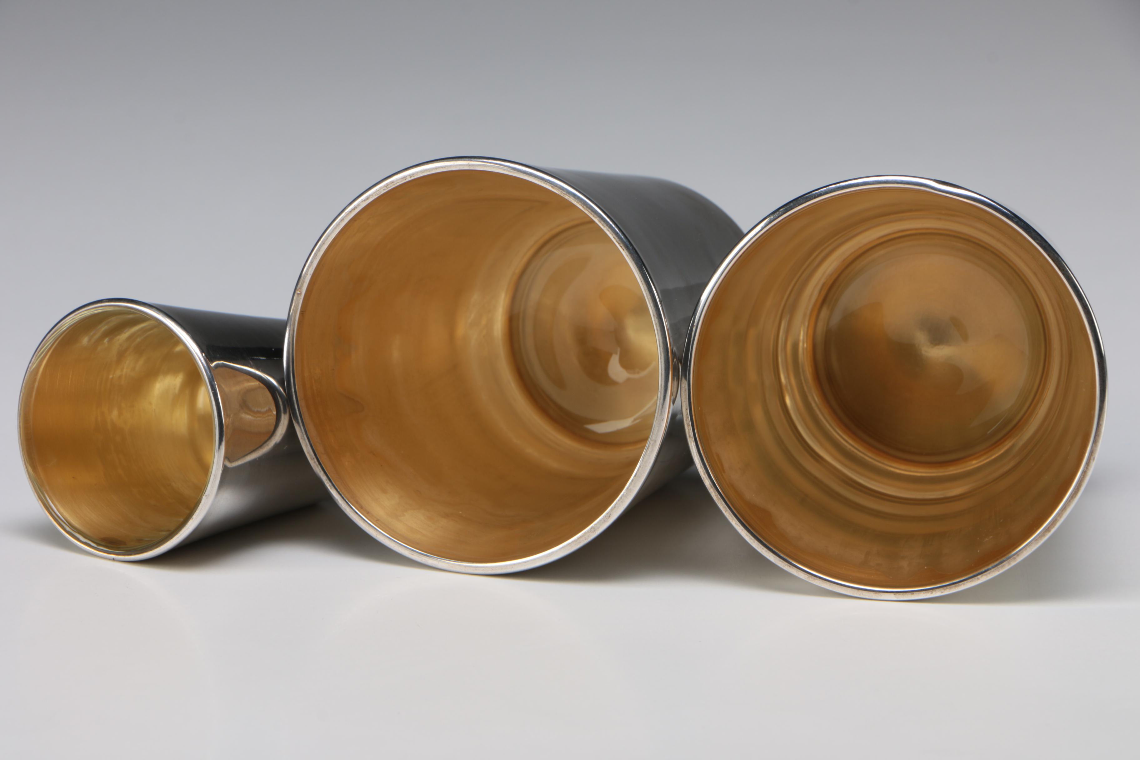 Reed & Barton "Best Man" Sterling Overlaid Glass Tumblers and Jigger, 1950s