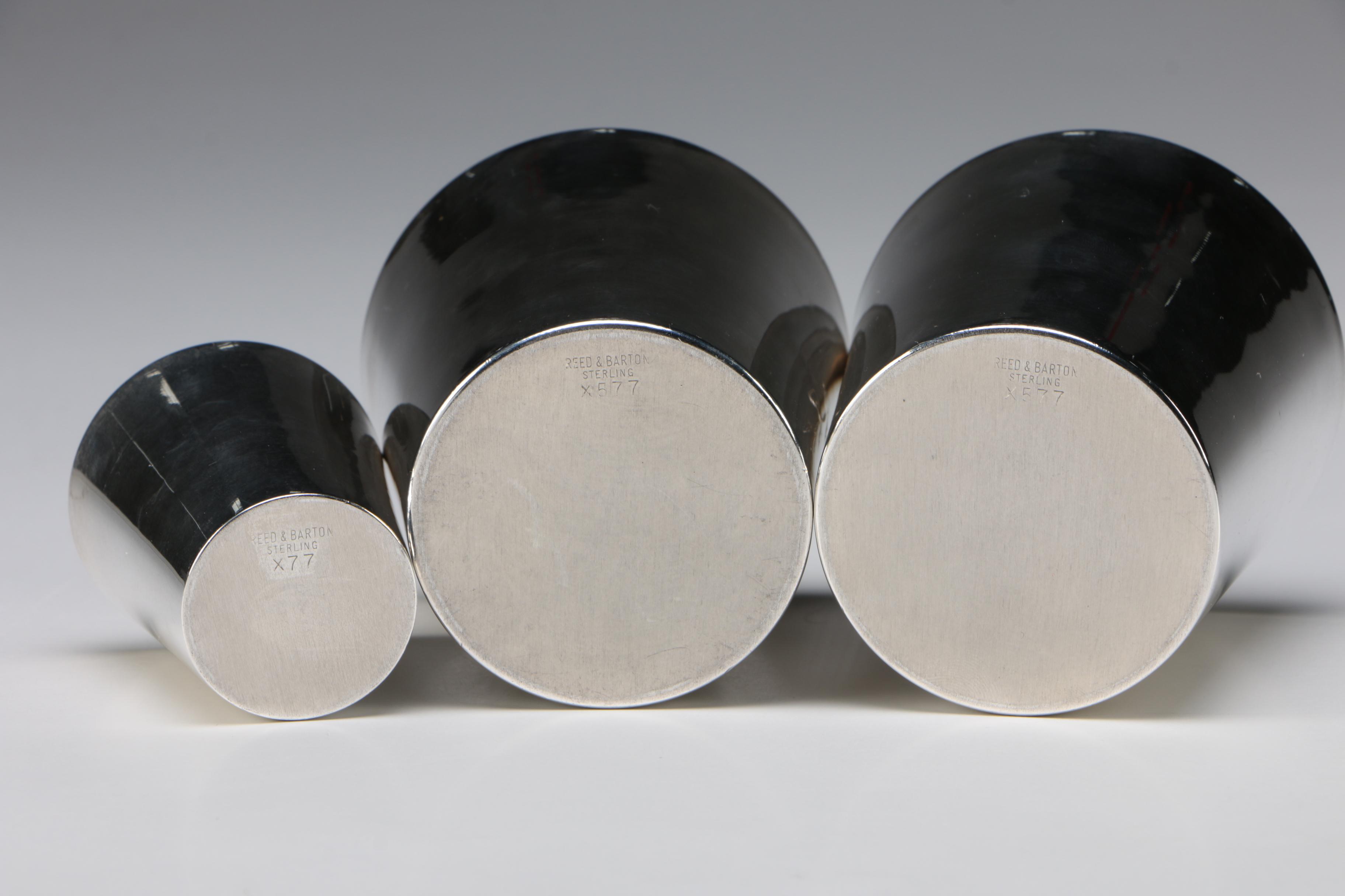 Reed & Barton "Best Man" Sterling Overlaid Glass Tumblers and Jigger, 1950s