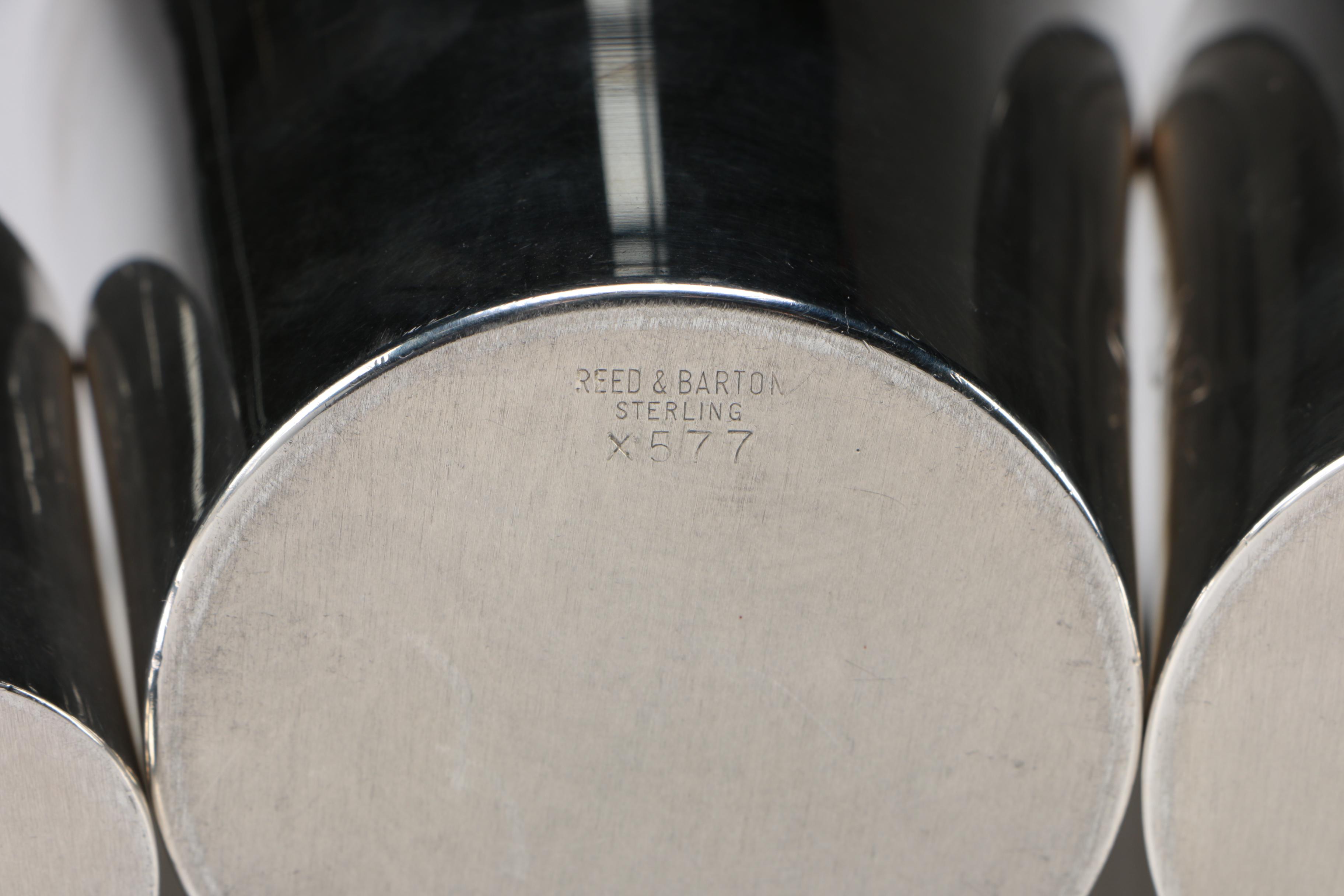 Reed & Barton "Best Man" Sterling Overlaid Glass Tumblers and Jigger, 1950s