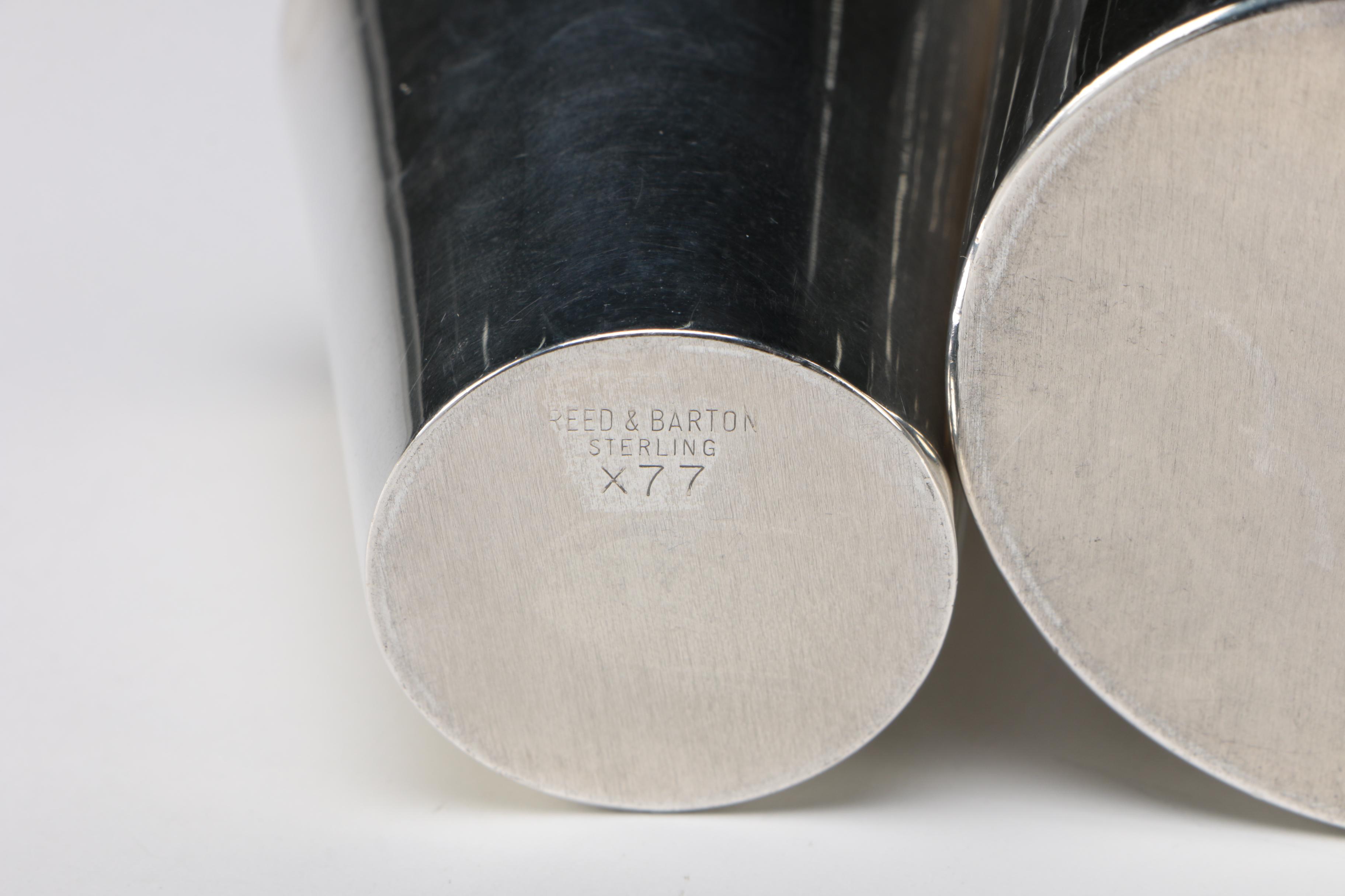 Reed & Barton "Best Man" Sterling Overlaid Glass Tumblers and Jigger, 1950s