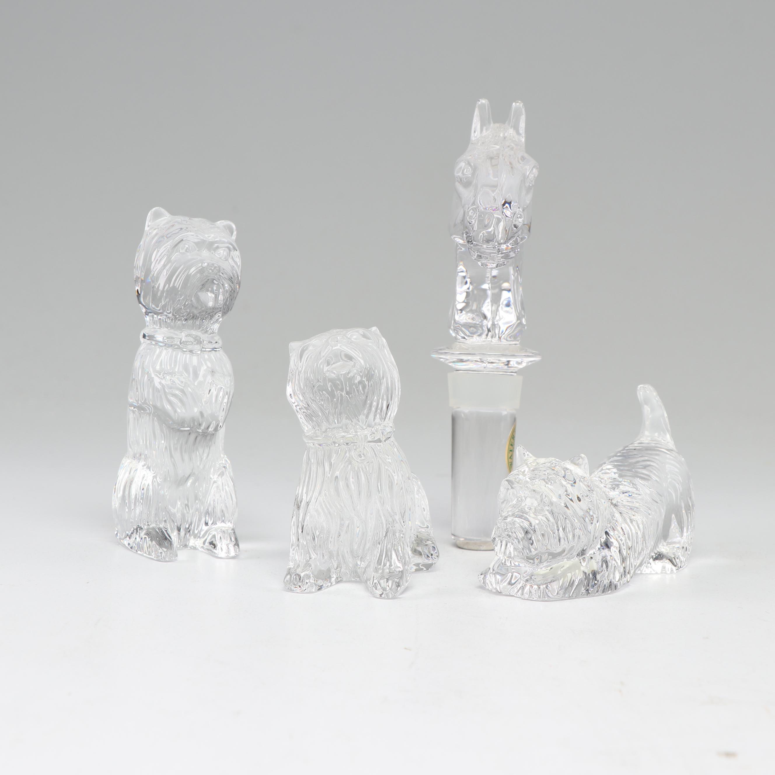 Waterford Crystal "Westie Dog" Figurines and Horse Bottle Stopper