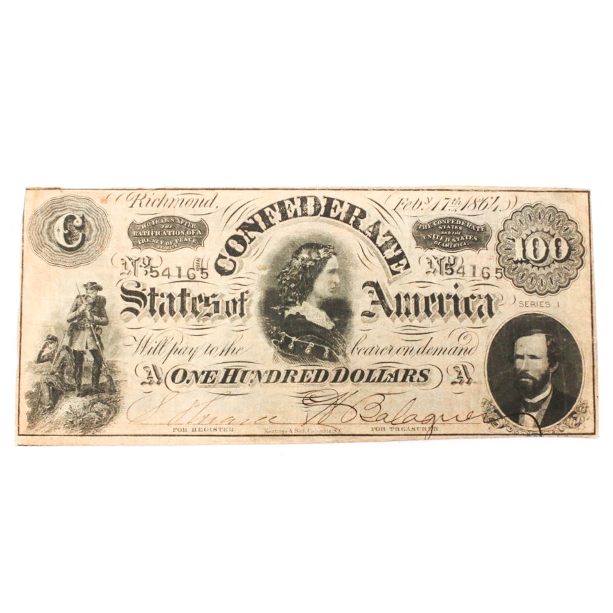 1864 Confederate States of America $100 Banknote