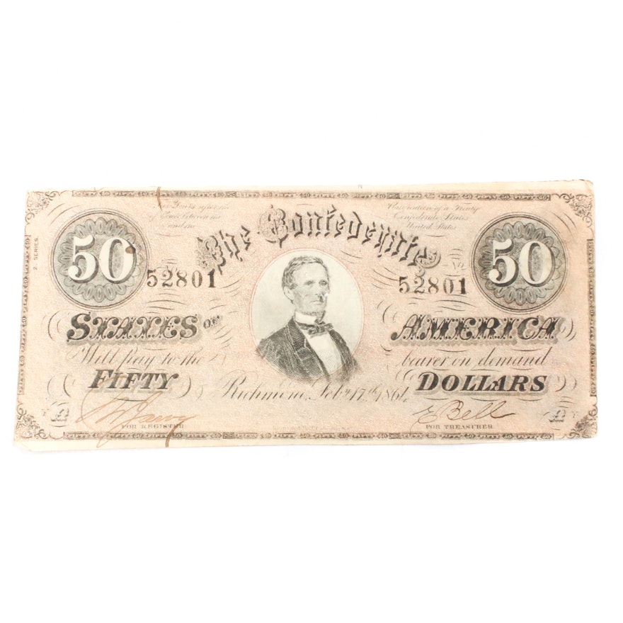 1864 Confederate States of America $50 Banknote