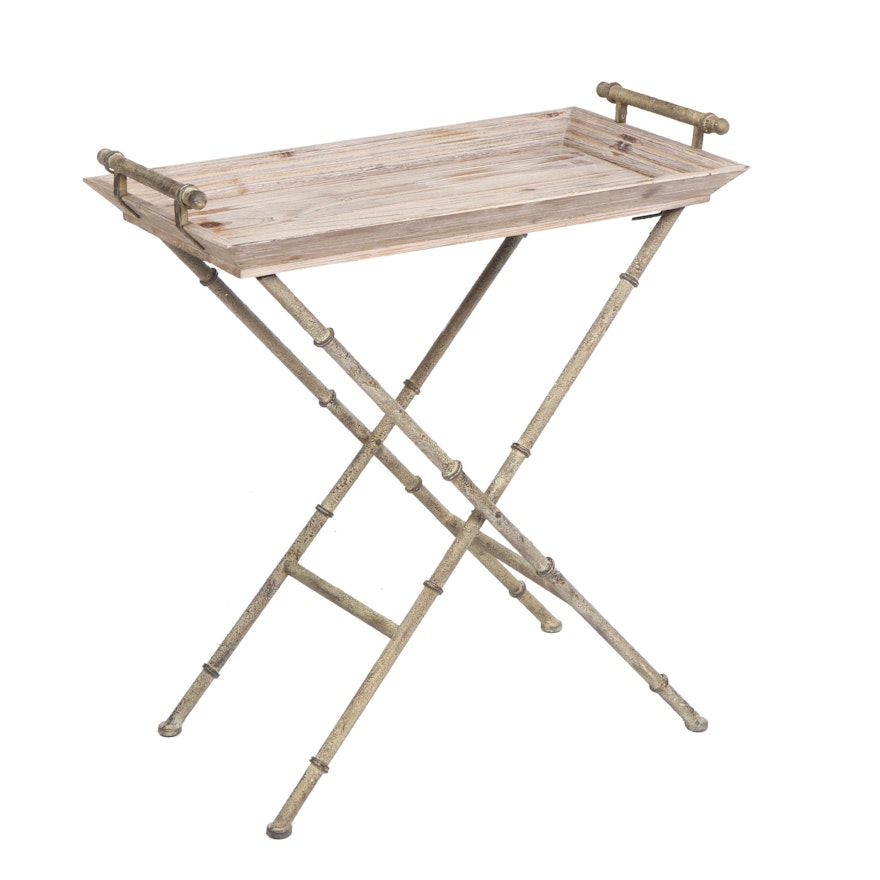 Contemporary Metal and Pine Folding Butler's Tray Table