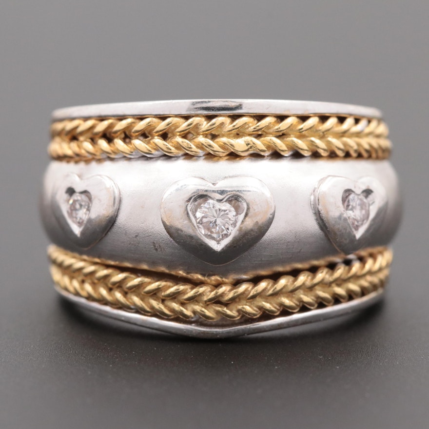 18K White Gold Diamond Ring with Yellow Gold Accents