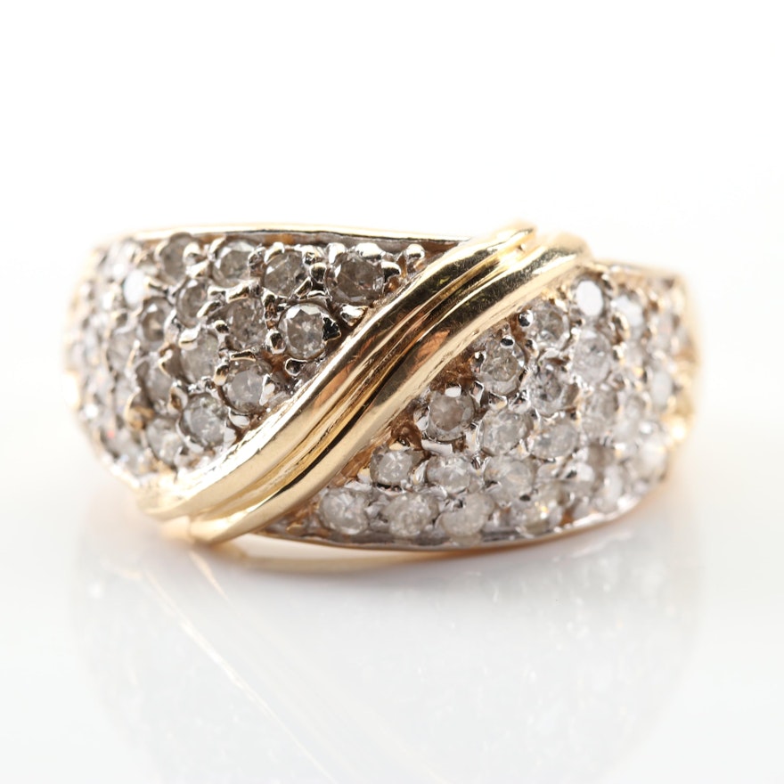 14K Yellow Gold Pave Diamond Ring