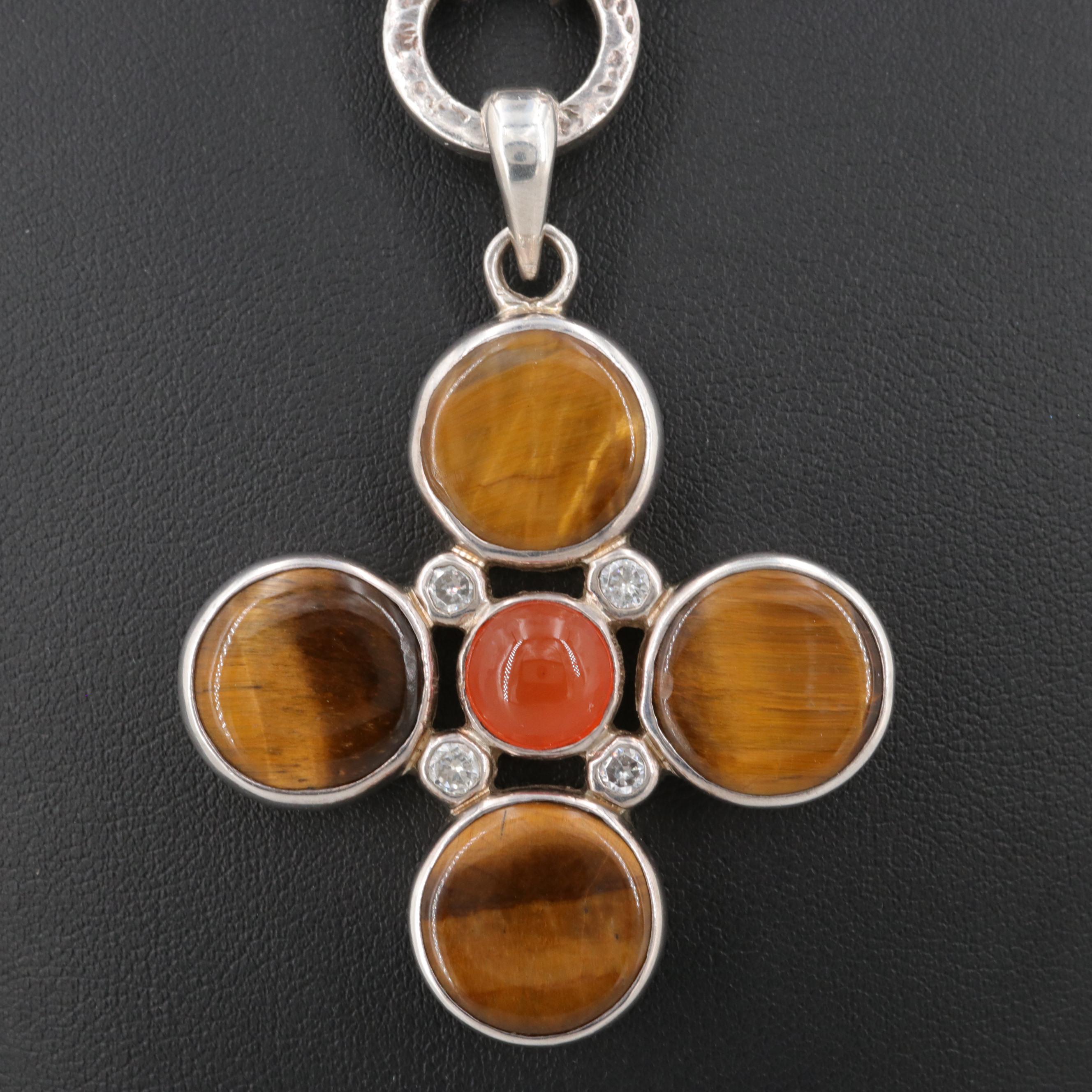 Barry Brinker 950 Silver Tiger's Eye and Oligoclase Sunstone Statement Necklace