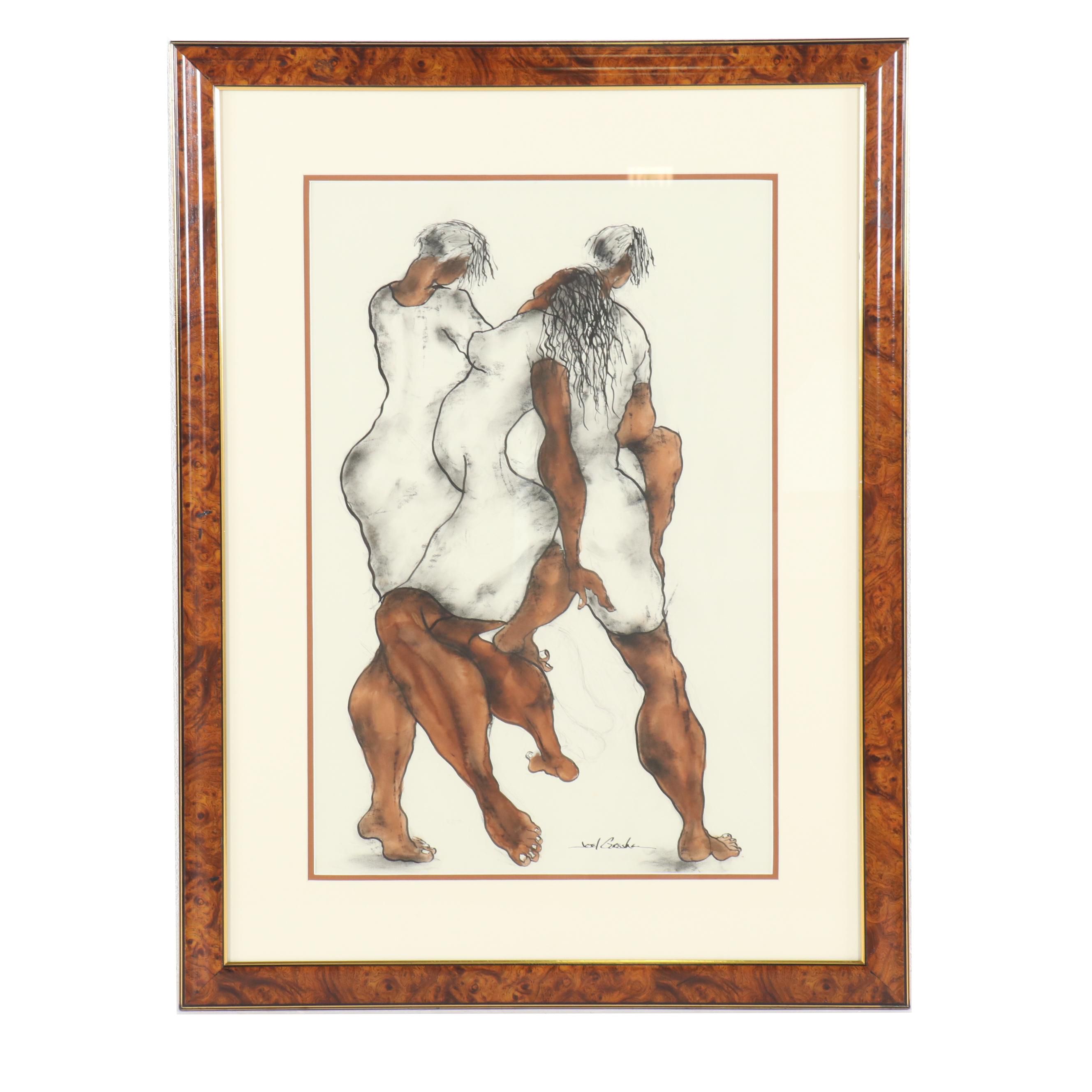 Figural Color Lithograph after Joel Gresham