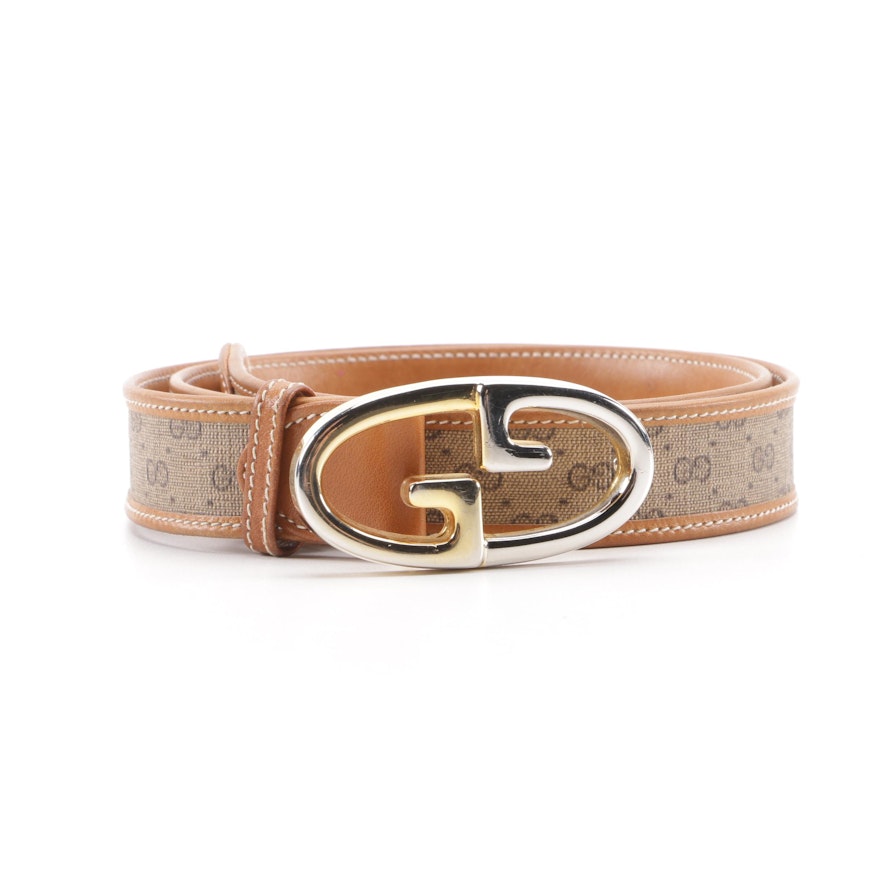 Gucci GG Canvas and Leather Belt with Two-Tone GG Buckle