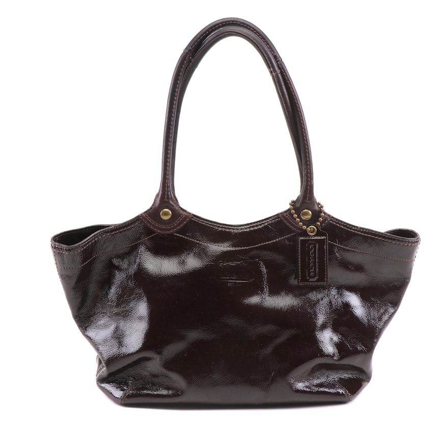 Coach Bleeker Dark Plum Patent Leather Shoulder Bag