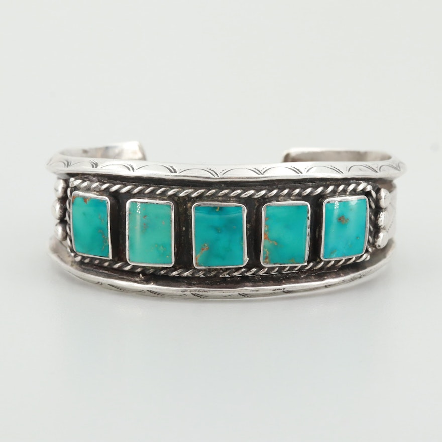 Southwestern Style Sterling Silver Turquoise Cuff Bracelet