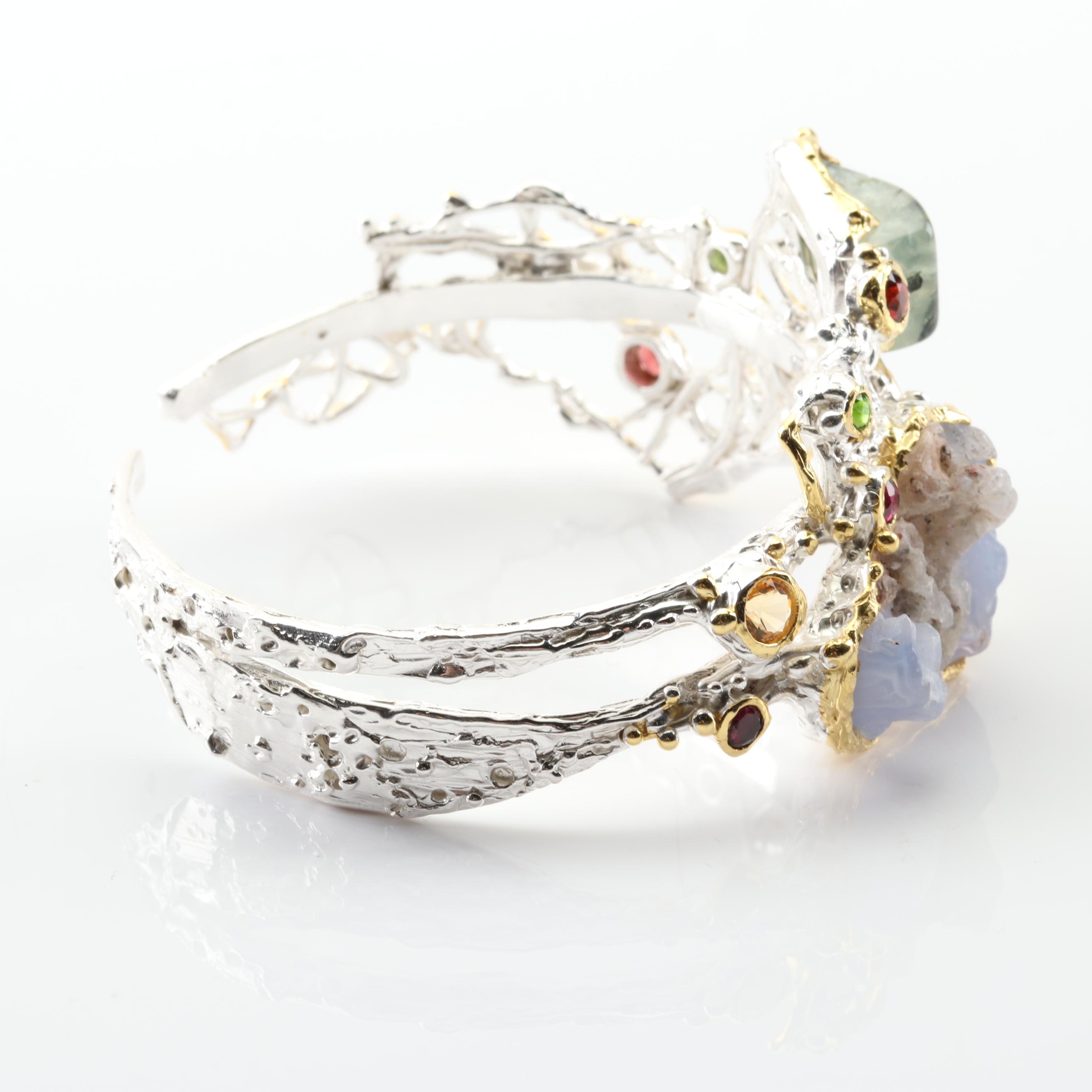 Sterling Silver Multi-Gemstone Cuff Bracelet