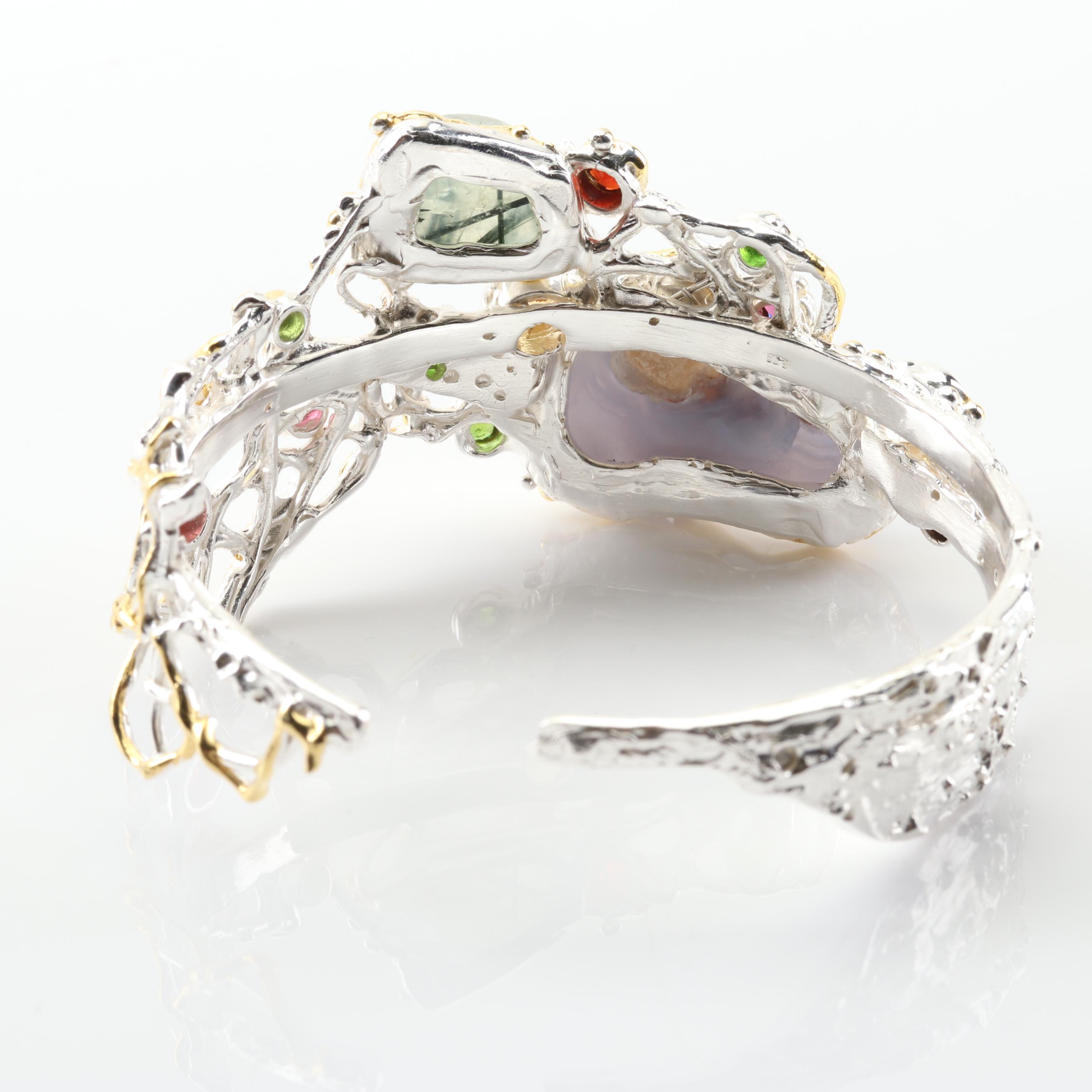 Sterling Silver Multi-Gemstone Cuff Bracelet