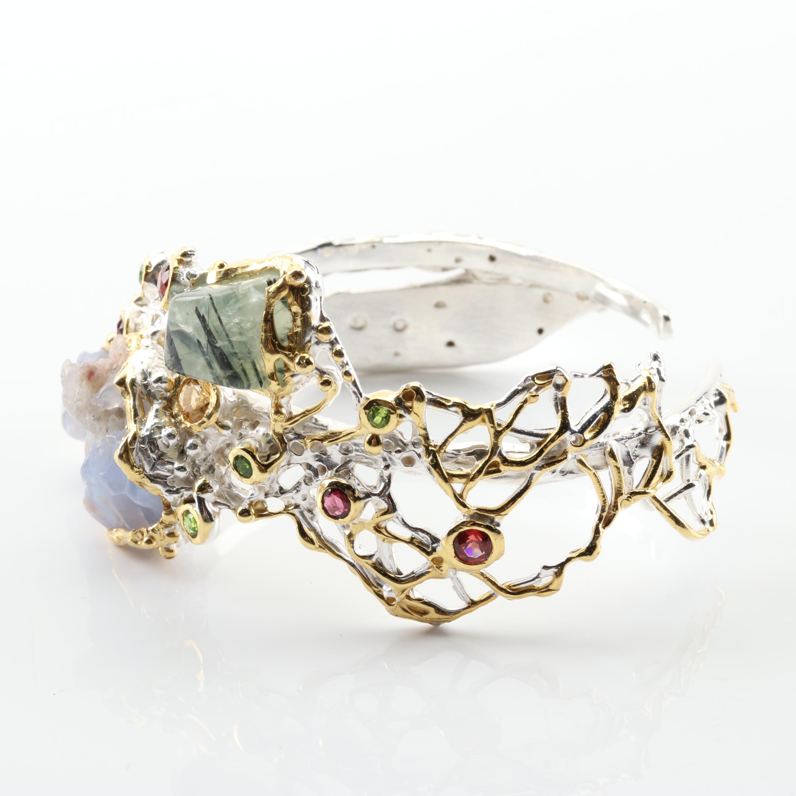 Sterling Silver Multi-Gemstone Cuff Bracelet