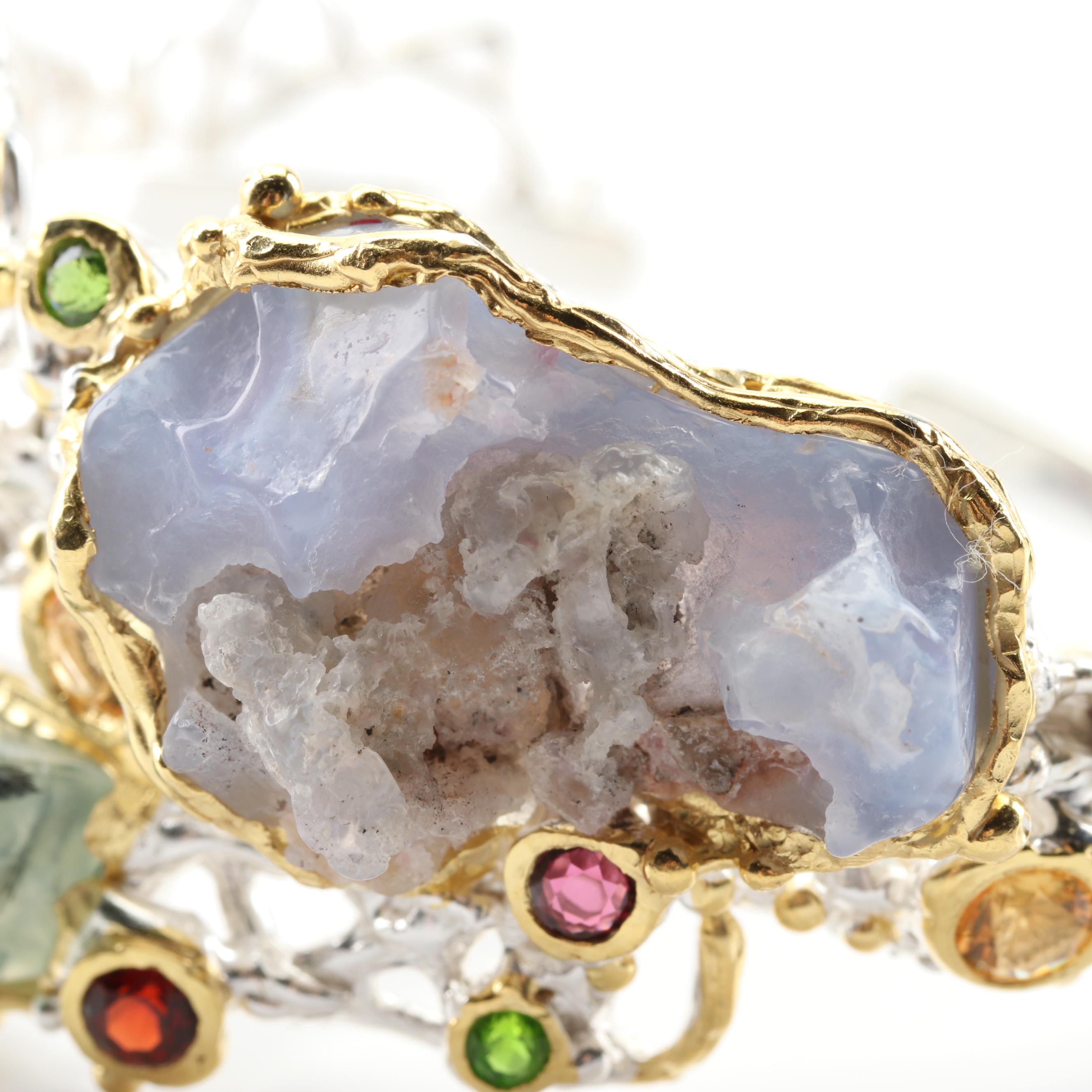 Sterling Silver Multi-Gemstone Cuff Bracelet