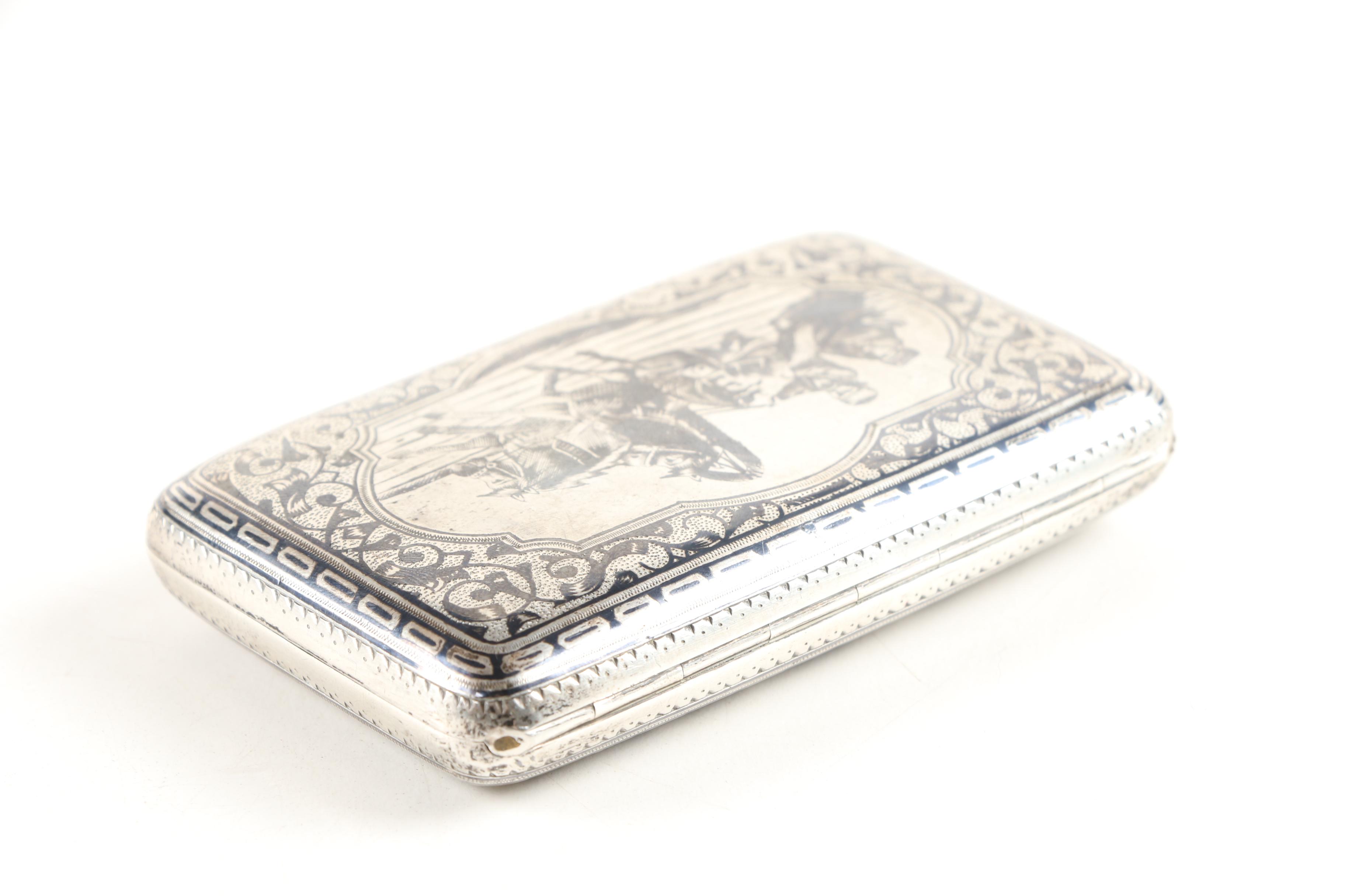 Russian Niello 875 Silver Troika Cigarette Case, 1898-1908