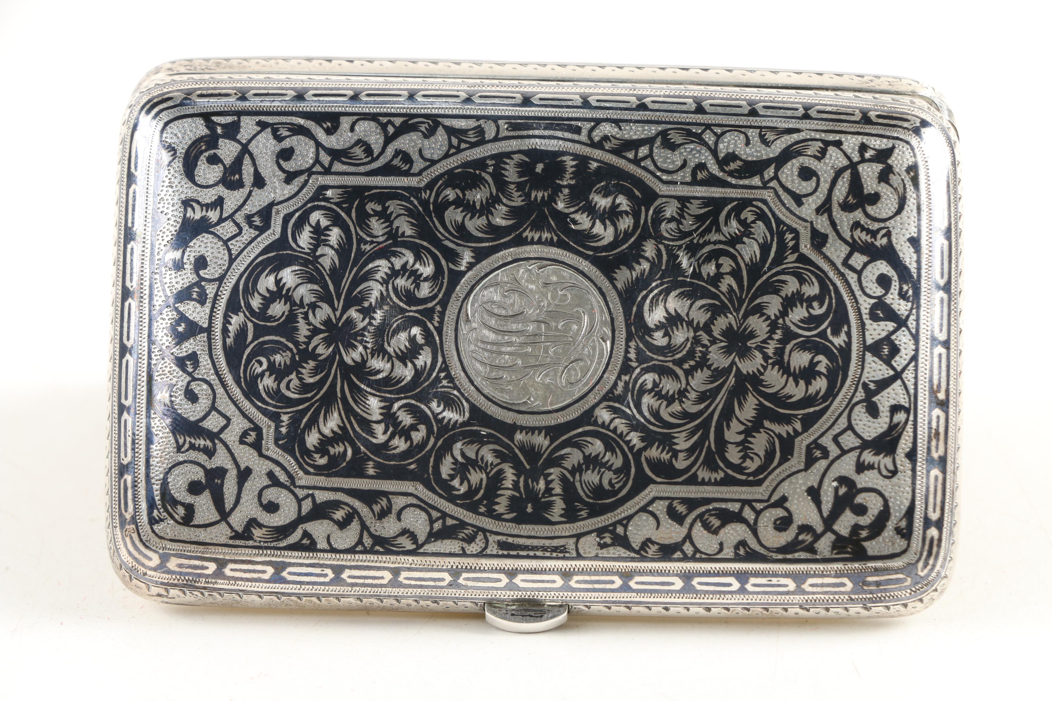 Russian Niello 875 Silver Troika Cigarette Case, 1898-1908