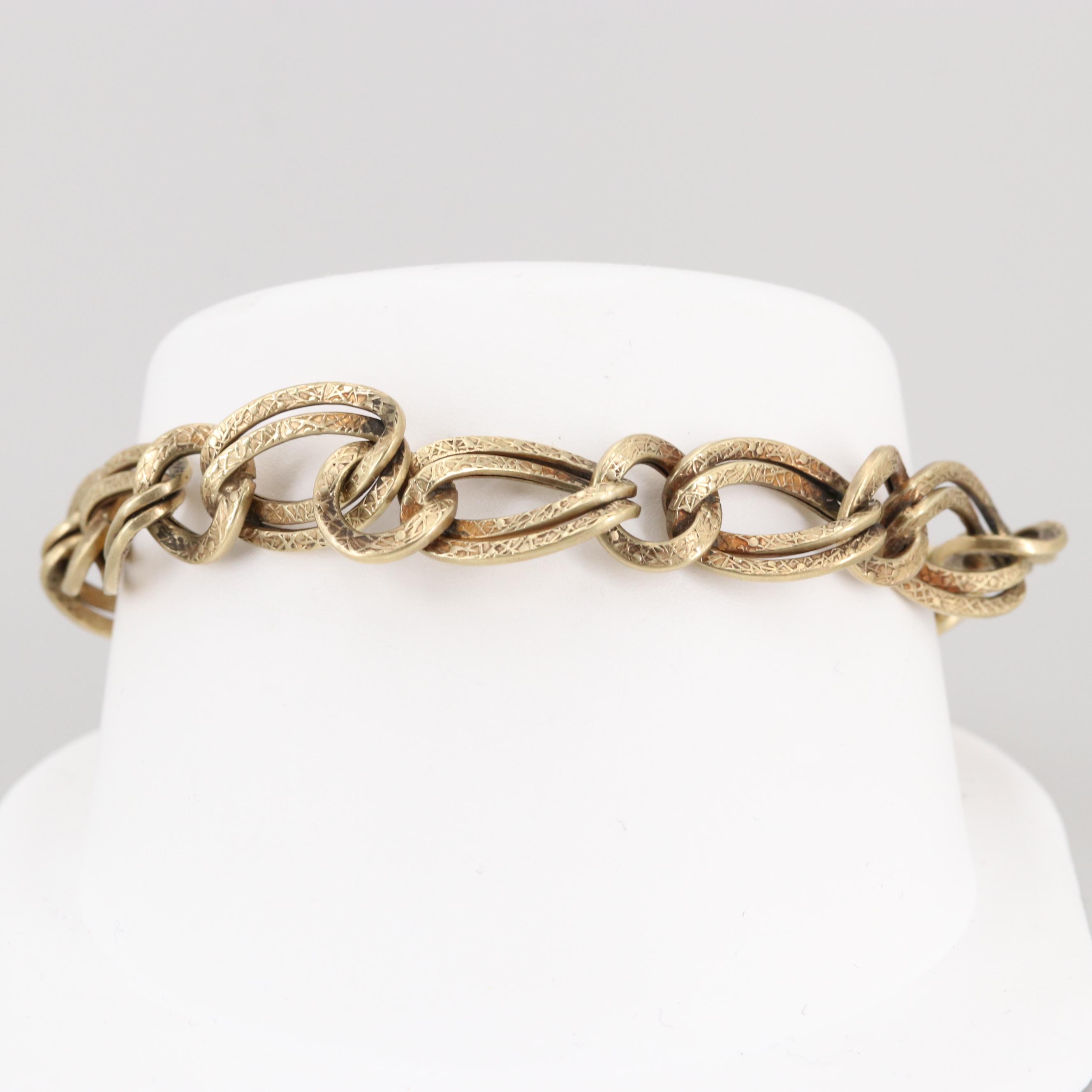 14K Yellow Gold Textured Double Cable Chain Bracelet