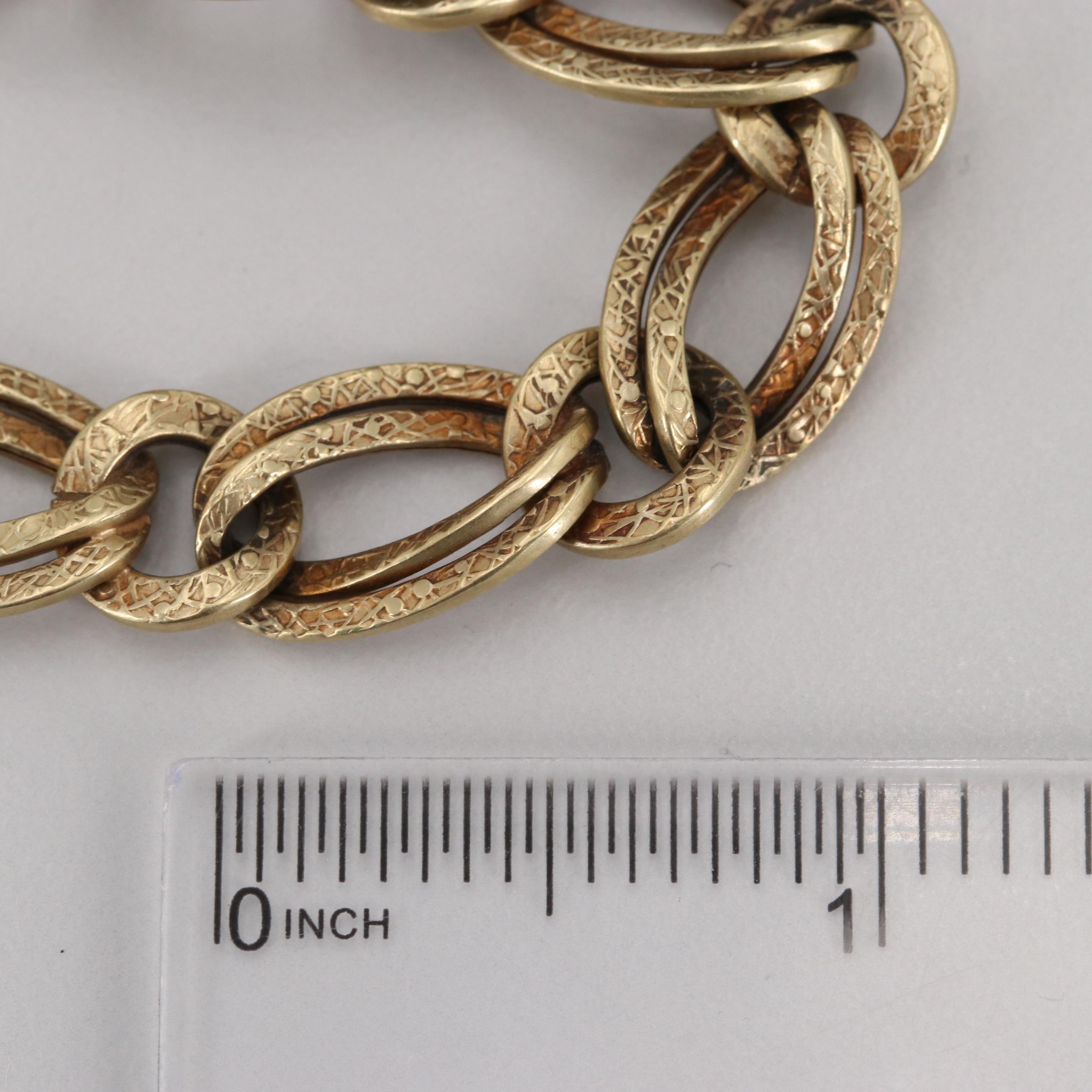 14K Yellow Gold Textured Double Cable Chain Bracelet