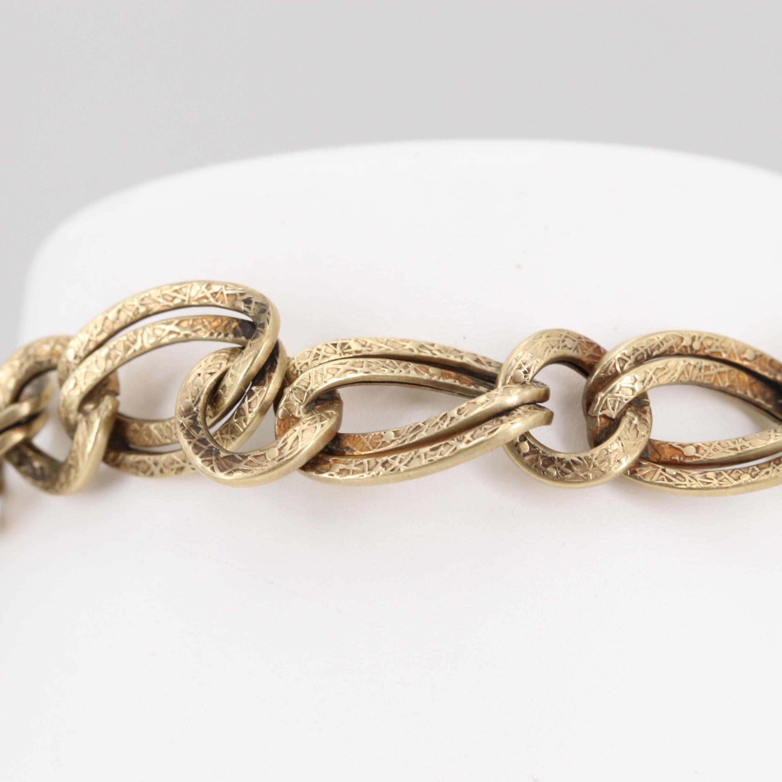 14K Yellow Gold Textured Double Cable Chain Bracelet