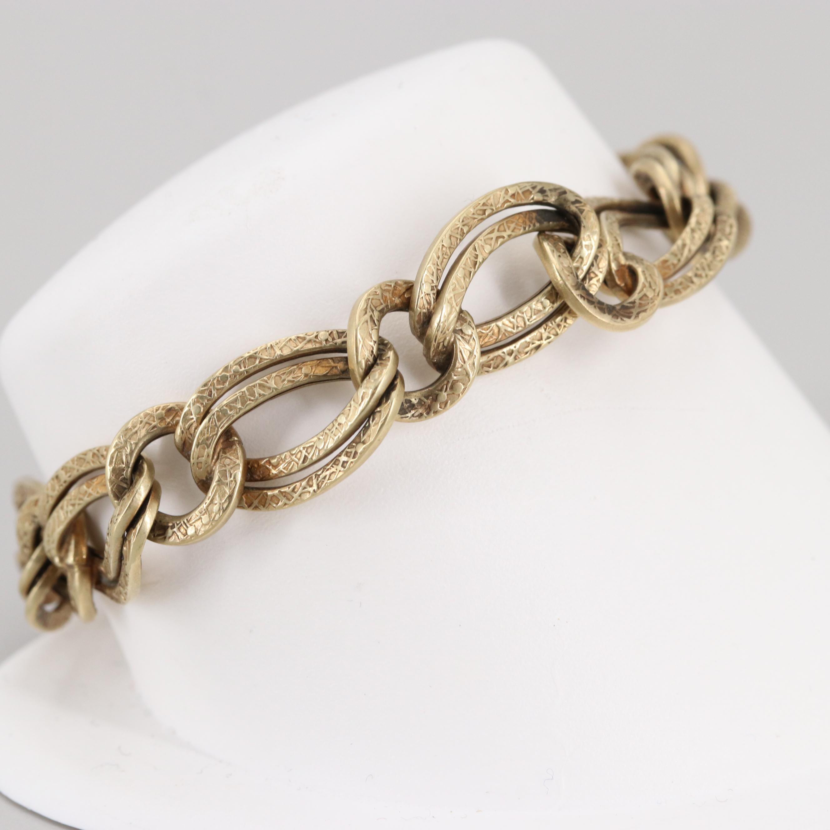 14K Yellow Gold Textured Double Cable Chain Bracelet