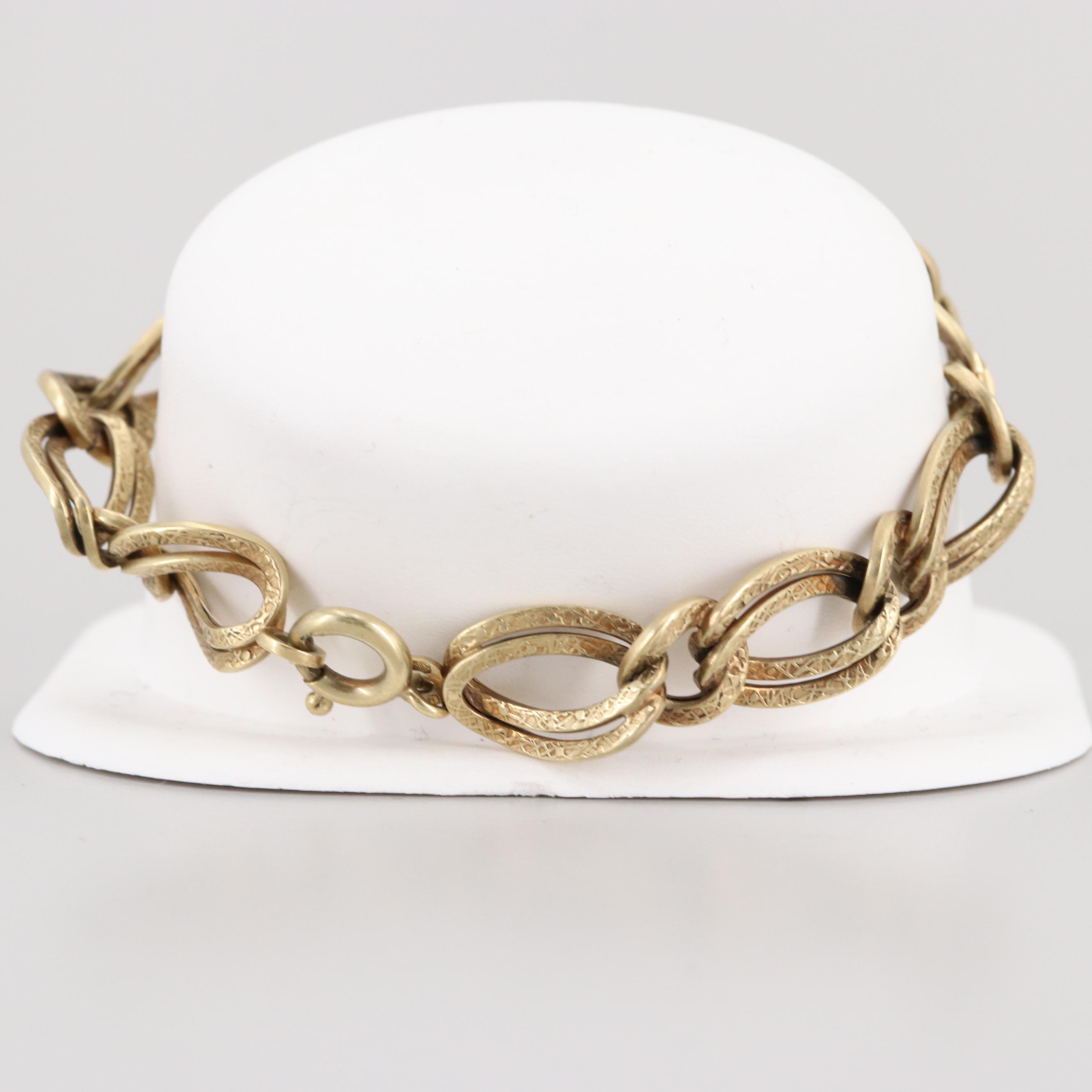 14K Yellow Gold Textured Double Cable Chain Bracelet