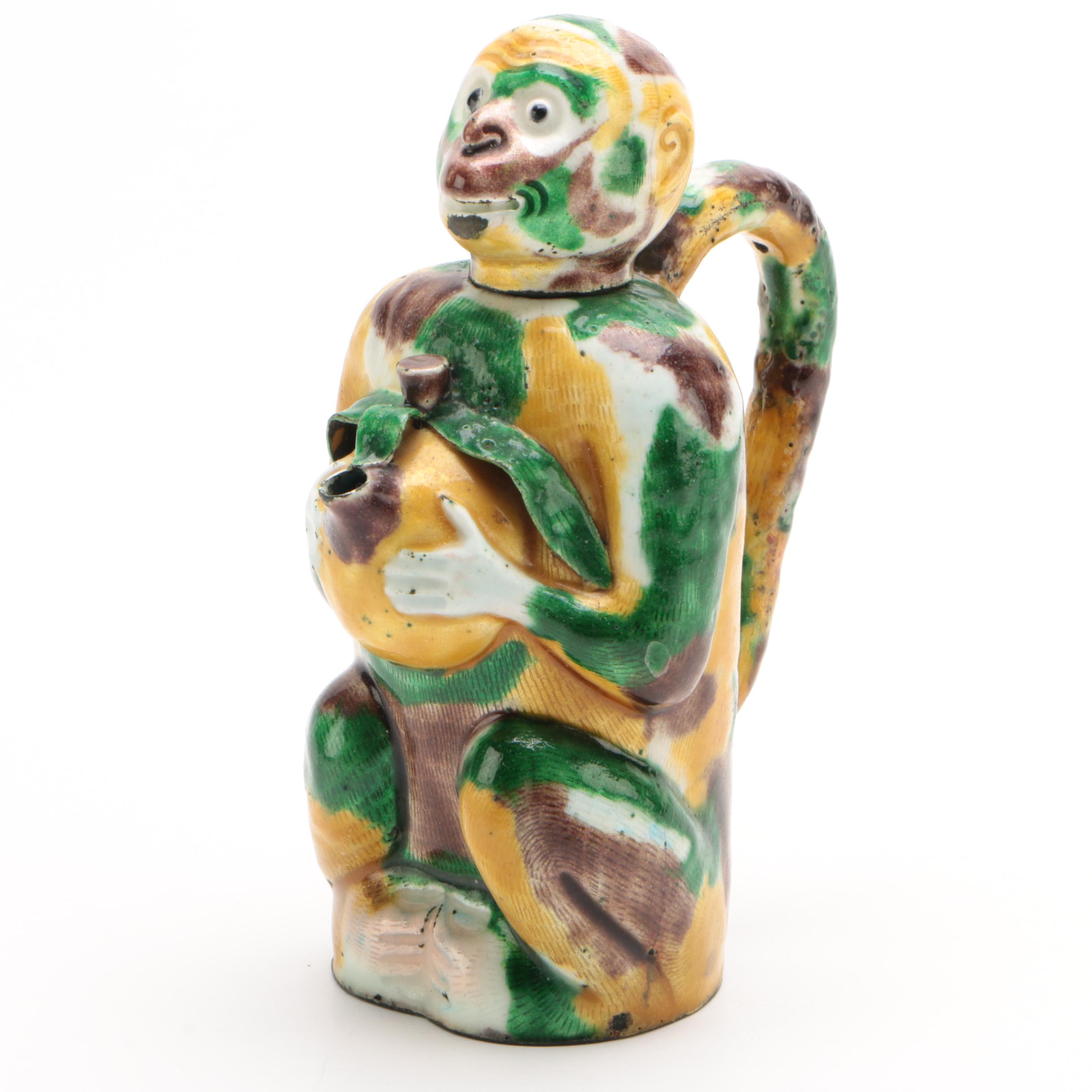 Chinese Sancai Glazed Enamel Monkey Teapot, circa 1910