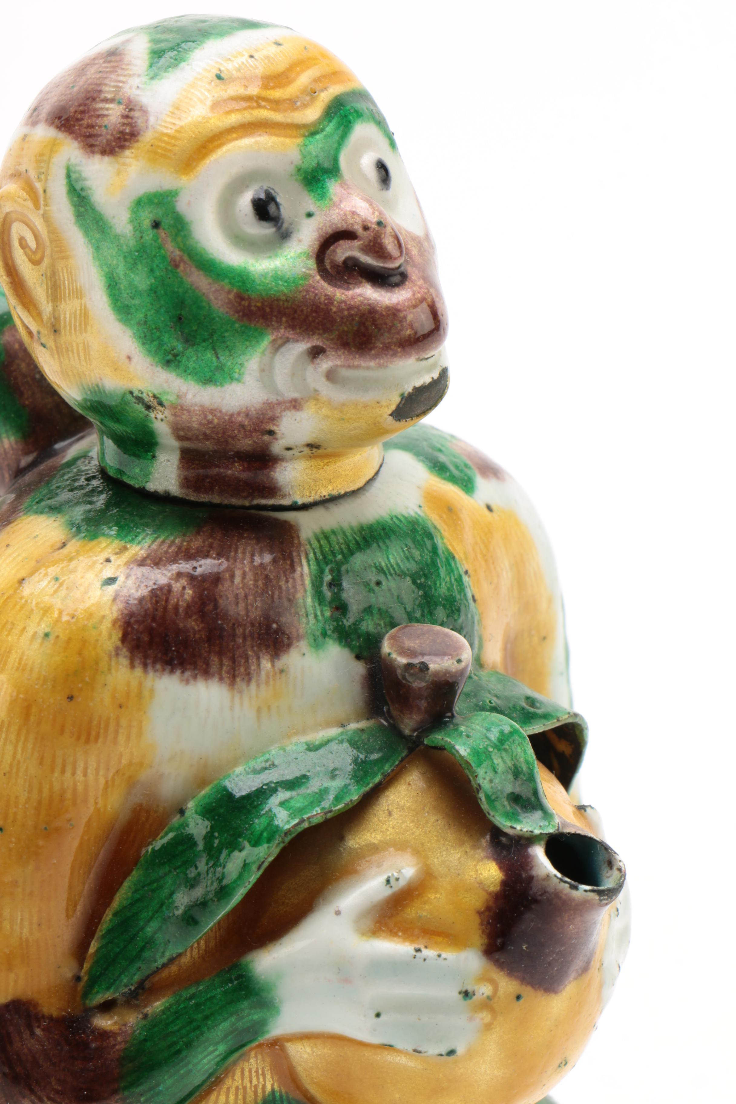 Chinese Sancai Glazed Enamel Monkey Teapot, circa 1910