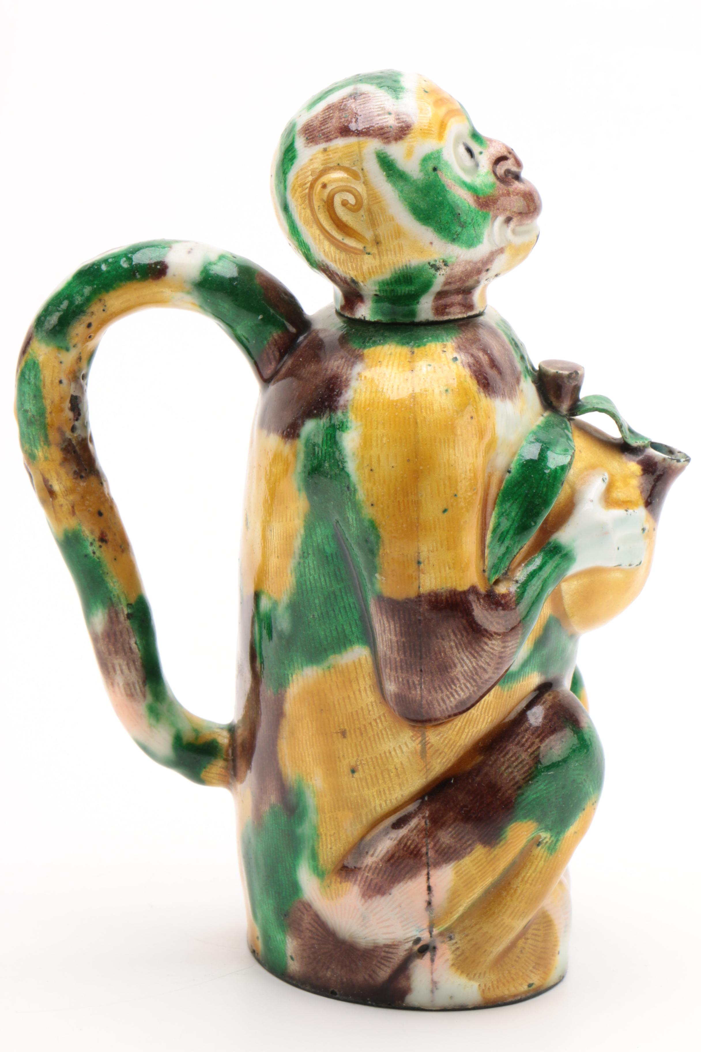 Chinese Sancai Glazed Enamel Monkey Teapot, circa 1910