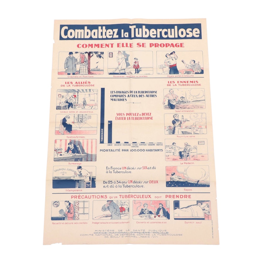 WWI Era Lithograph "Combattez la Tuberculouse" Poster