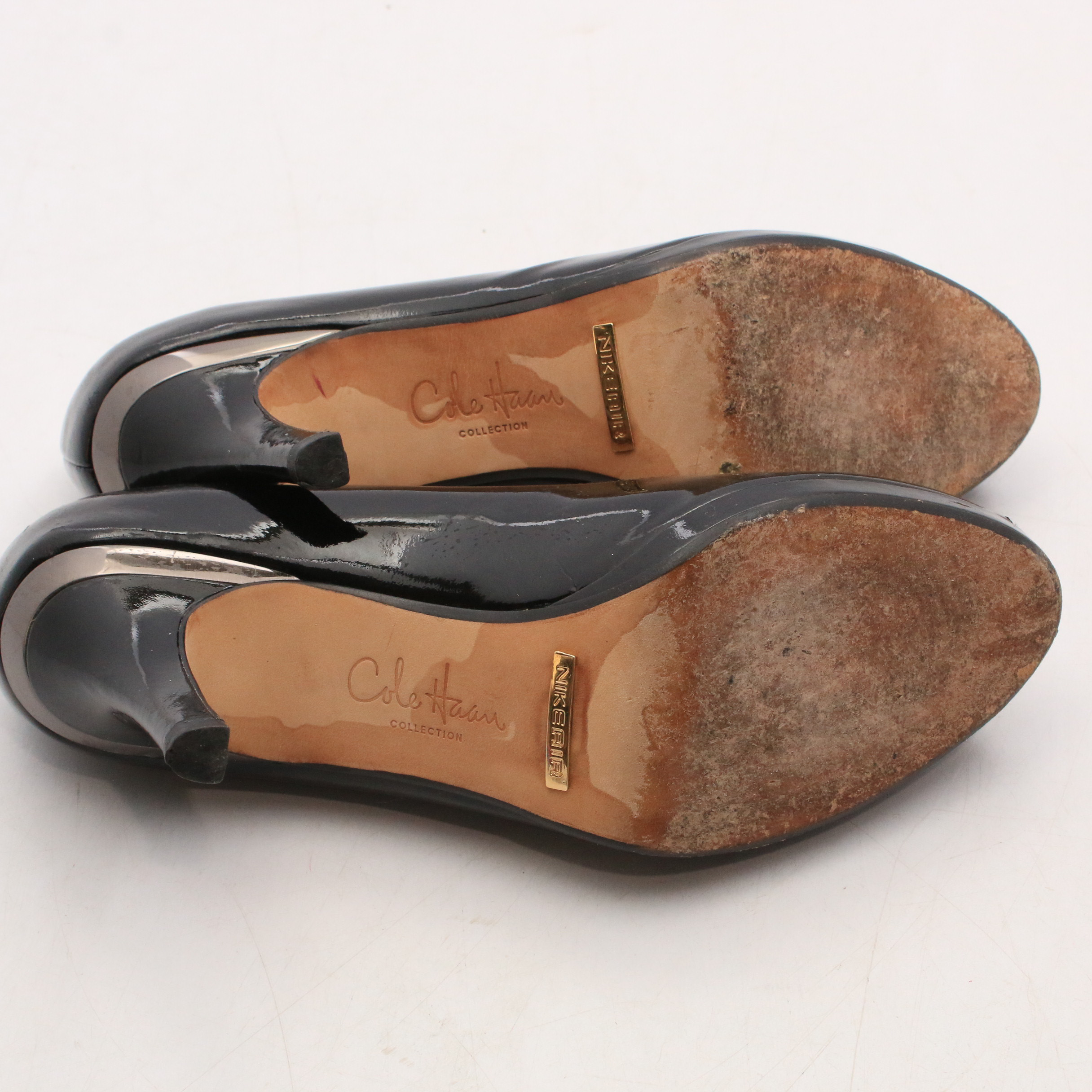 Cole Haan Nike Air Black Patent Leather Peep-Toe Pumps