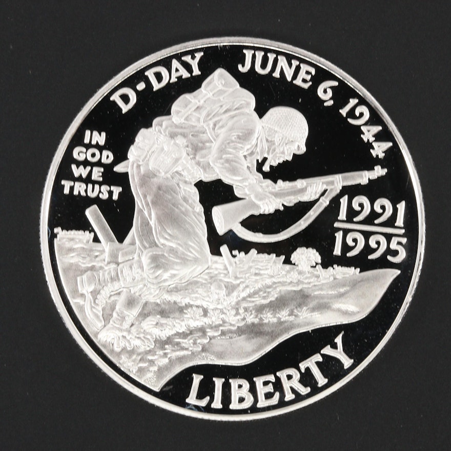 1991-1995 World War II 50th Anniversary Proof Silver Dollar