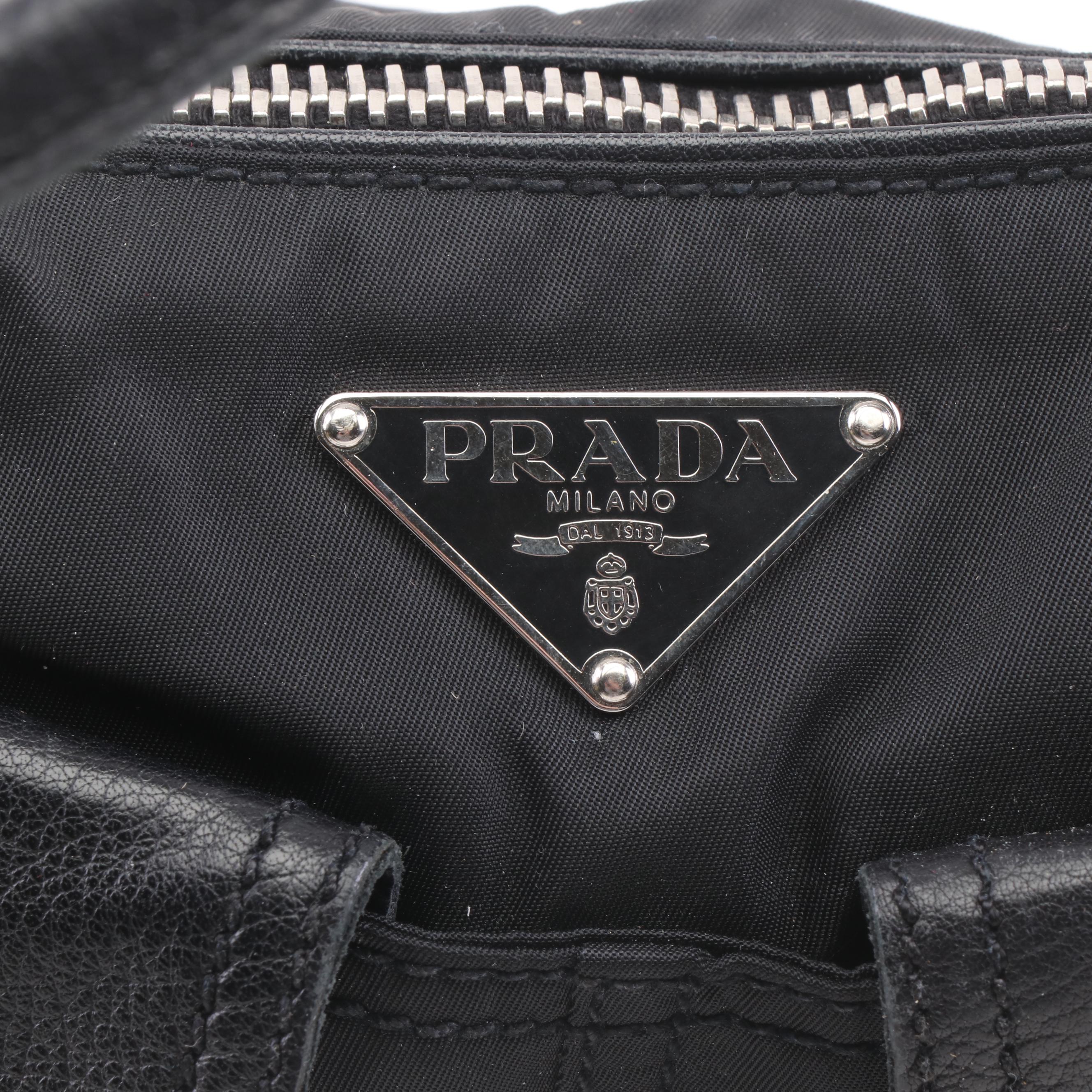 Prada Black Nylon and Leather Baguette Shoulder Bag