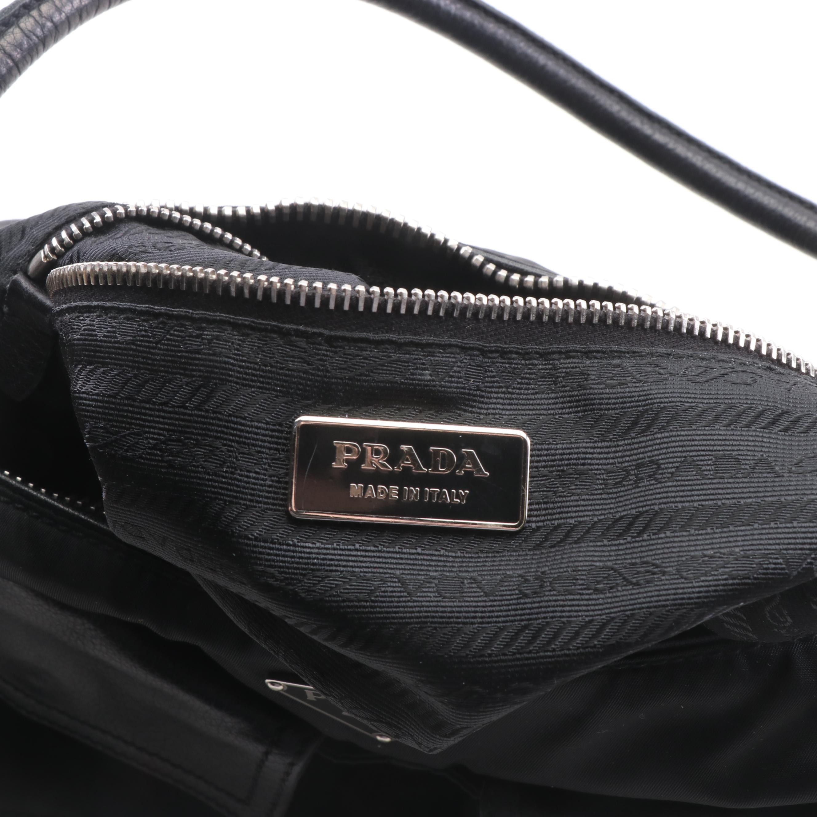 Prada Black Nylon and Leather Baguette Shoulder Bag