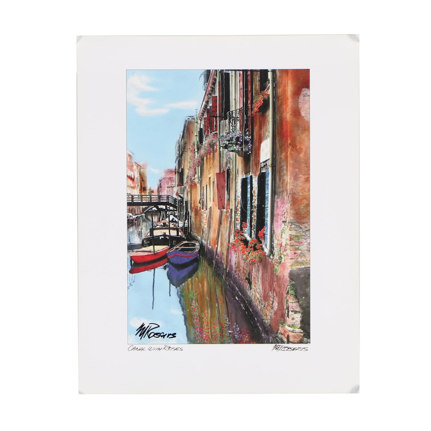 Martin Roberts Offset Lithograph After Photograph "Canal with Roses"