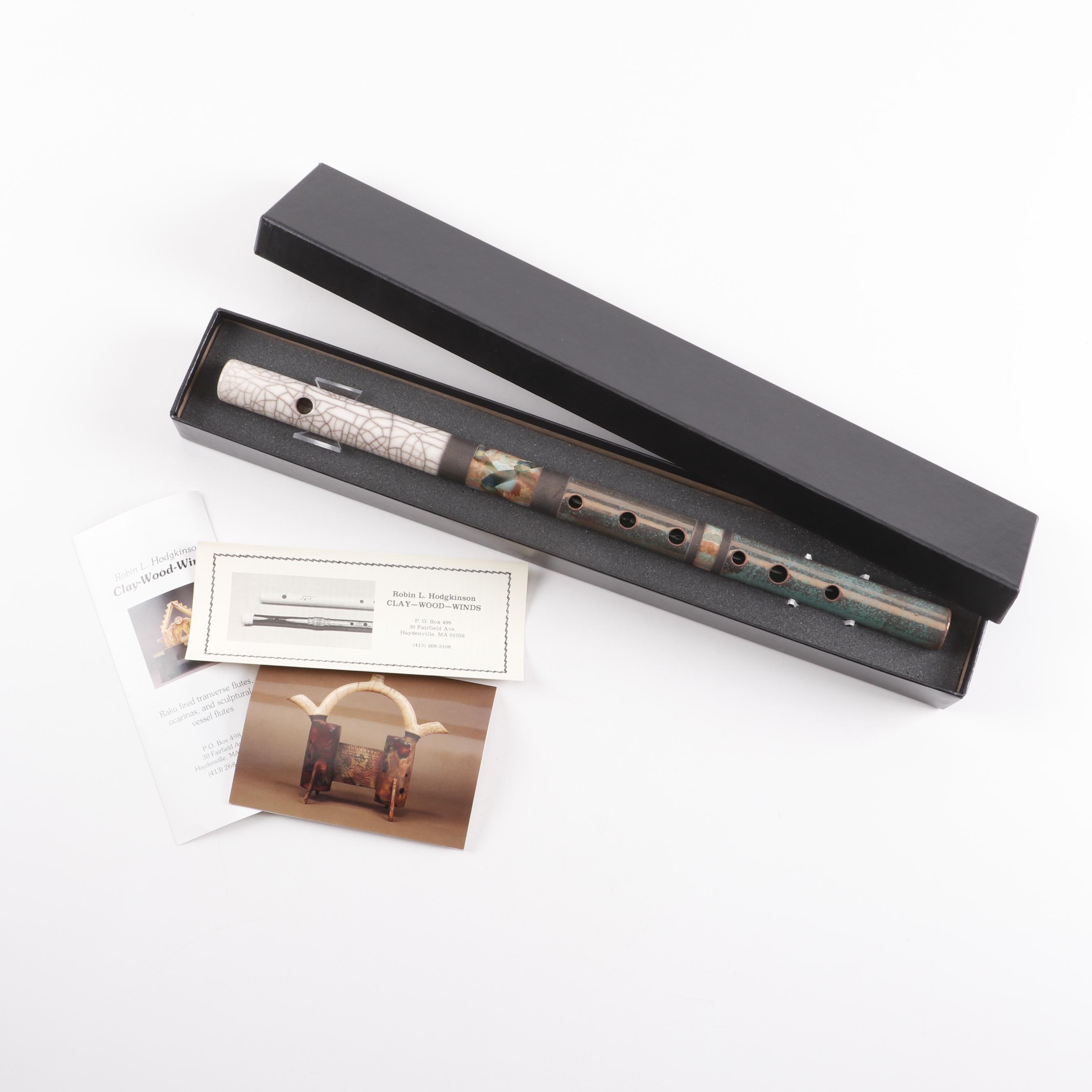 Robin L. Hodgkinson "Clay-Wood-Winds" Raku Fired Stoneware Transverse Flute