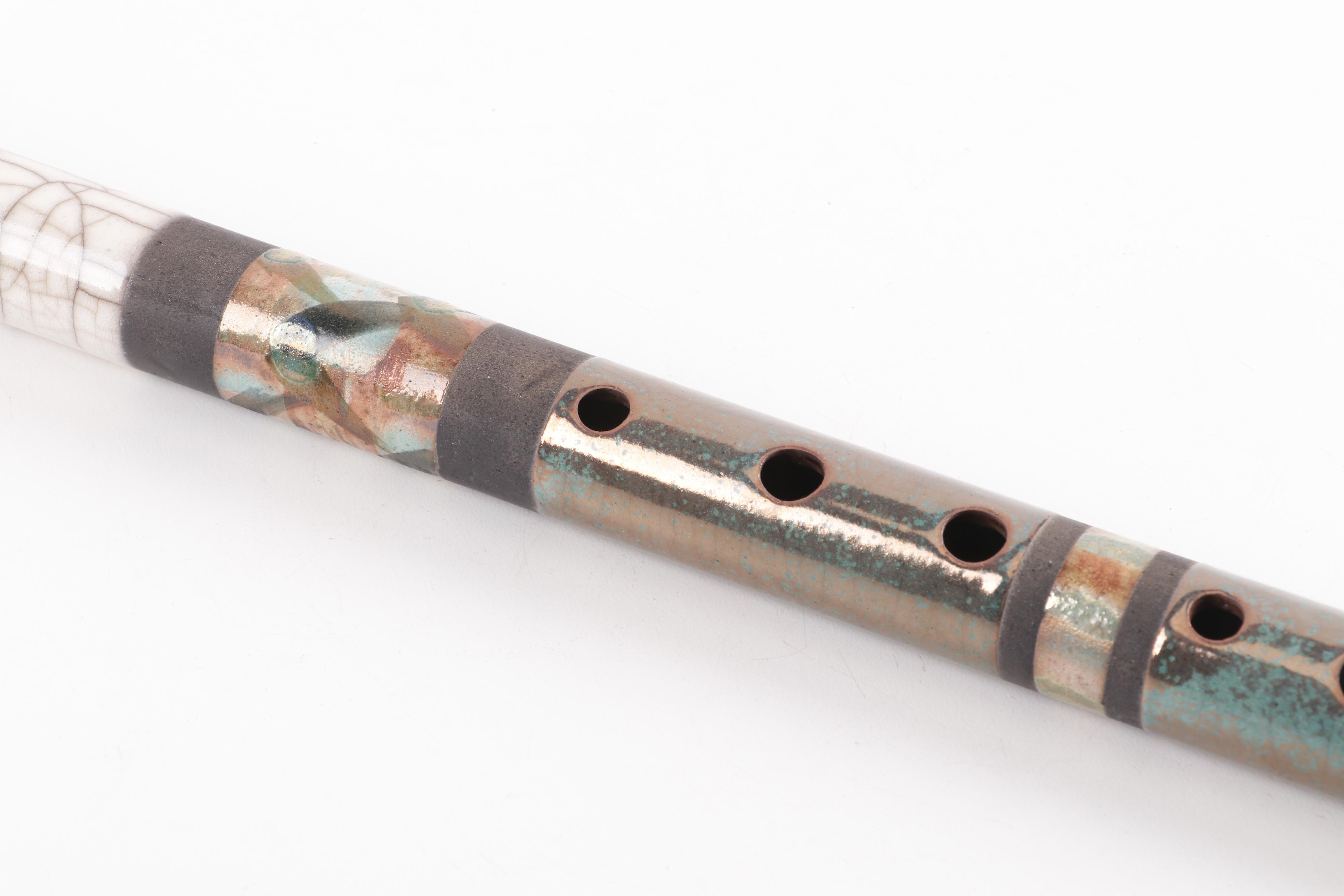 Robin L. Hodgkinson "Clay-Wood-Winds" Raku Fired Stoneware Transverse Flute