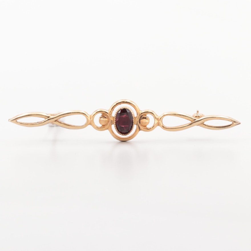 Gold Tone Gold Filled Garnet Bar Pin