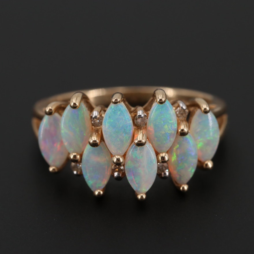 14K Yellow Gold Opal and Diamond Ring