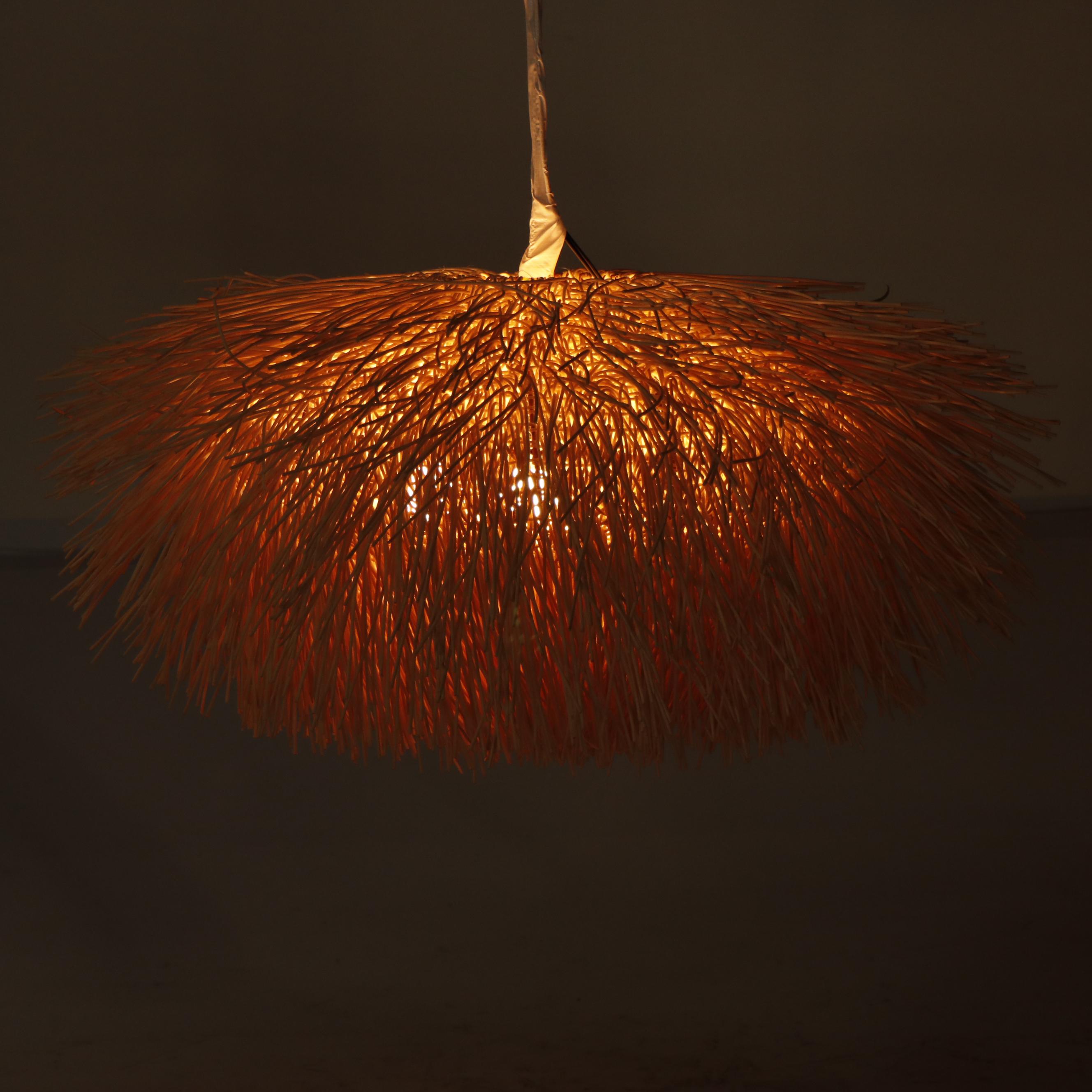 Woven Wood Sea Urchin Style Light Fixture Attributed to Coup Studio
