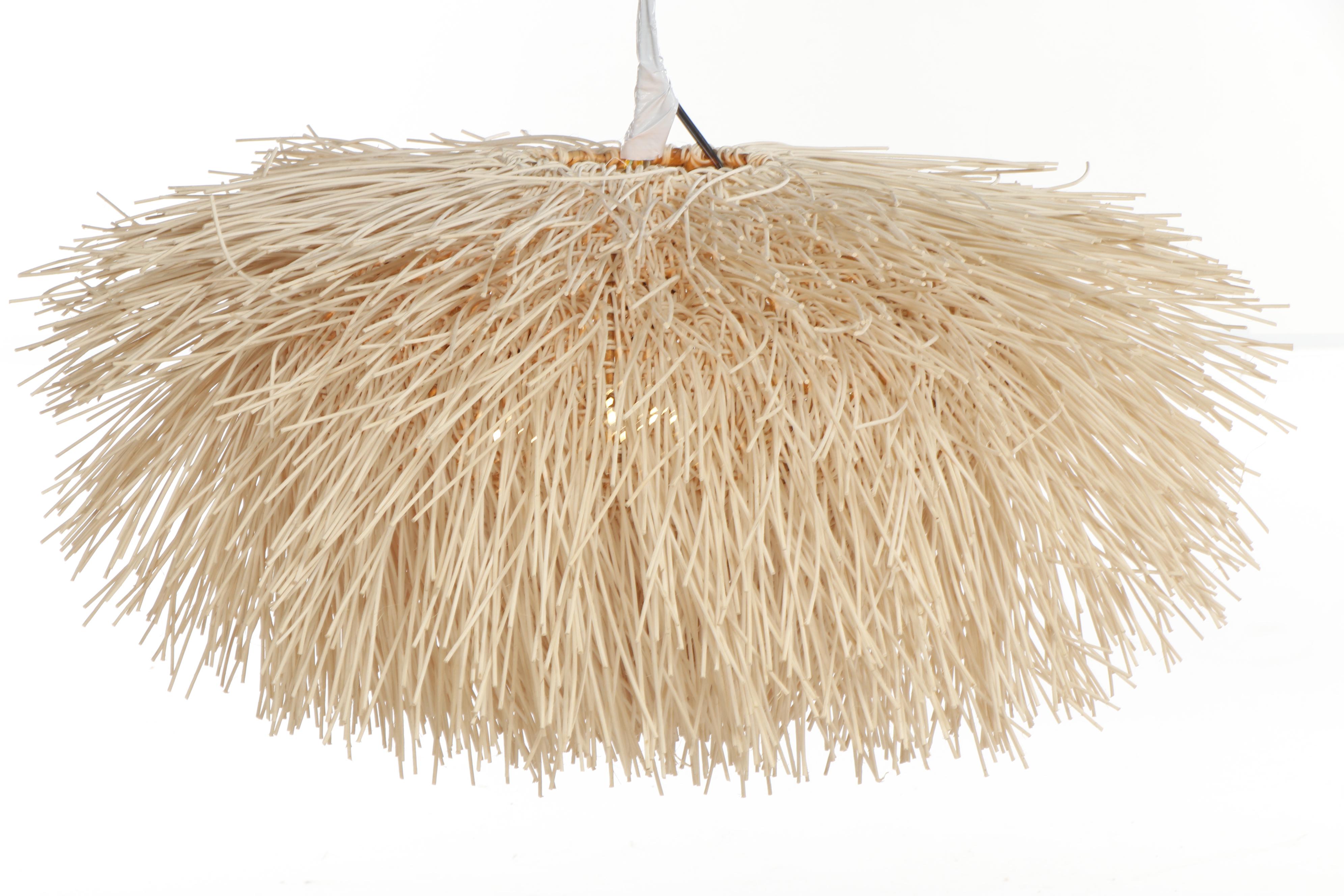 Woven Wood Sea Urchin Style Light Fixture Attributed to Coup Studio