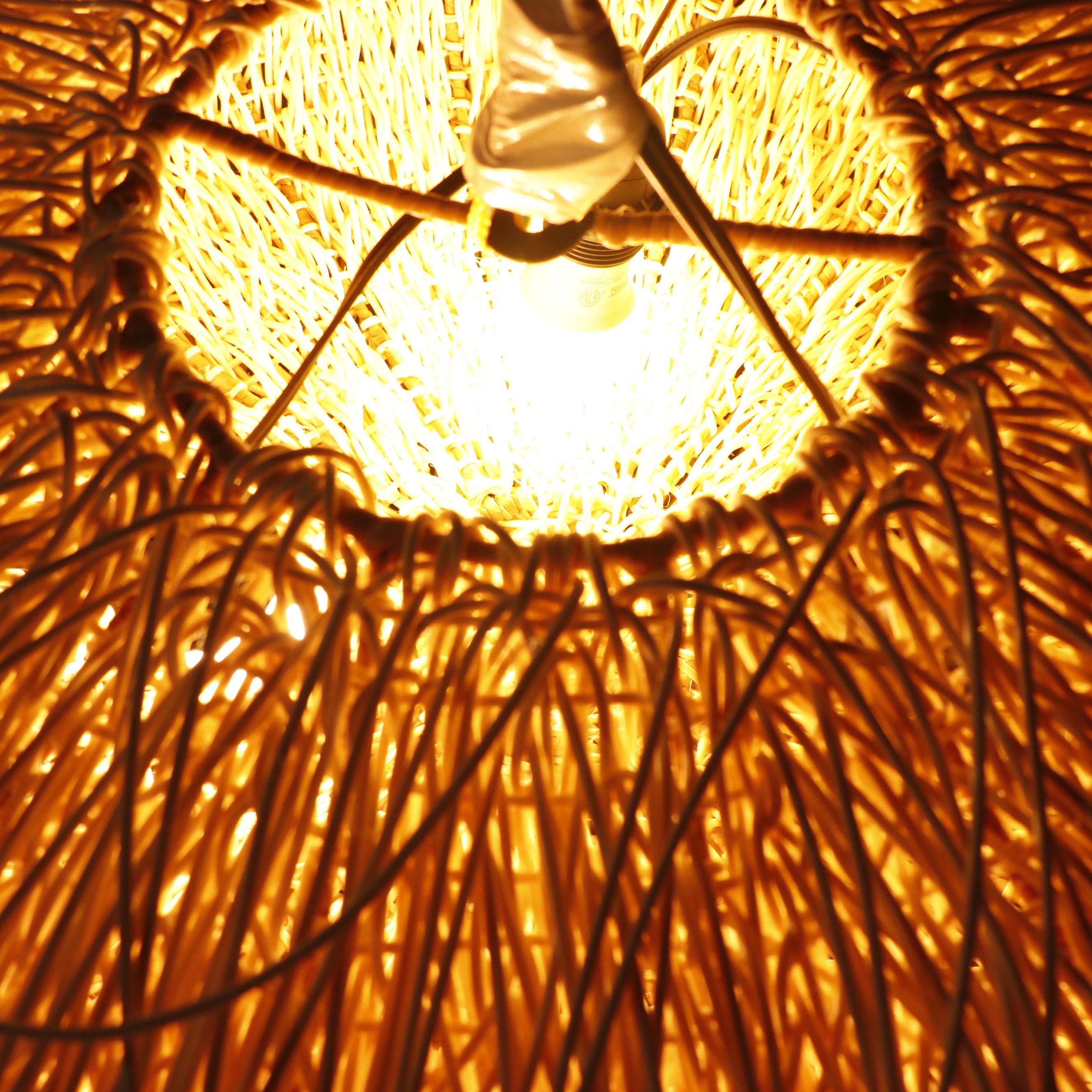 Woven Wood Sea Urchin Style Light Fixture Attributed to Coup Studio