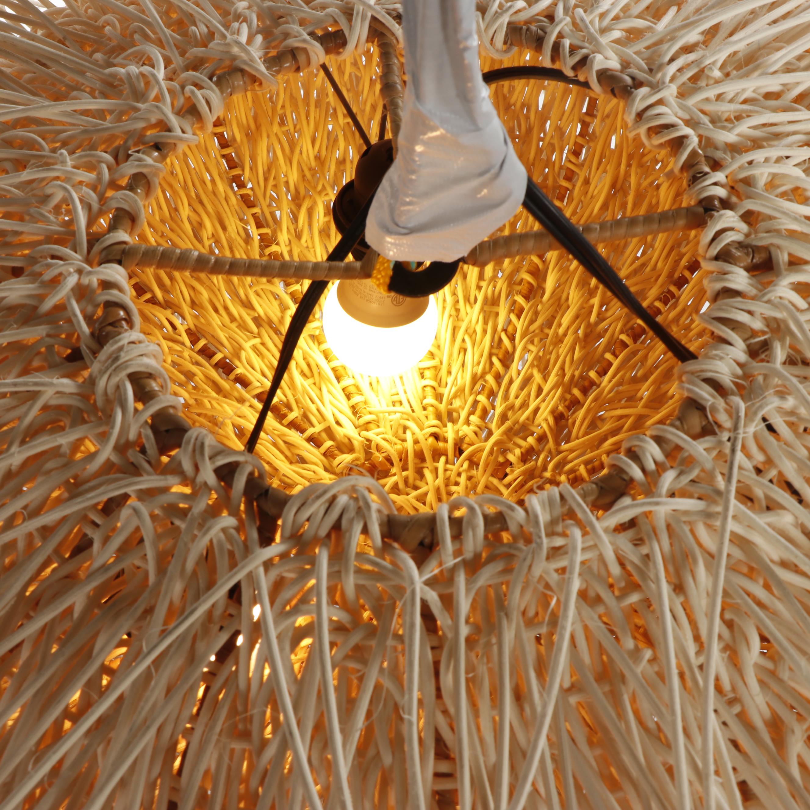 Woven Wood Sea Urchin Style Light Fixture Attributed to Coup Studio