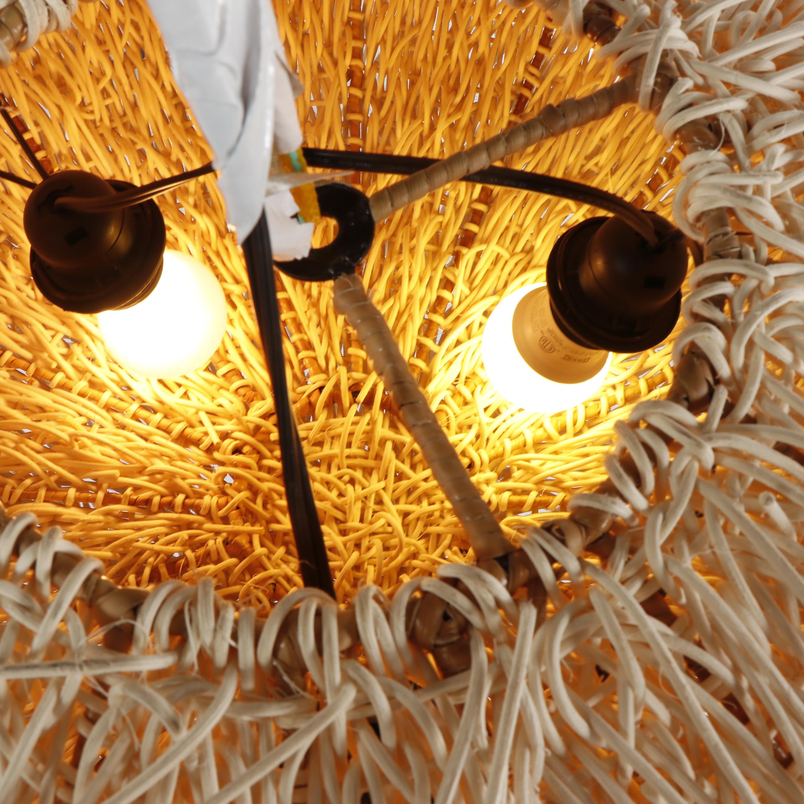 Woven Wood Sea Urchin Style Light Fixture Attributed to Coup Studio