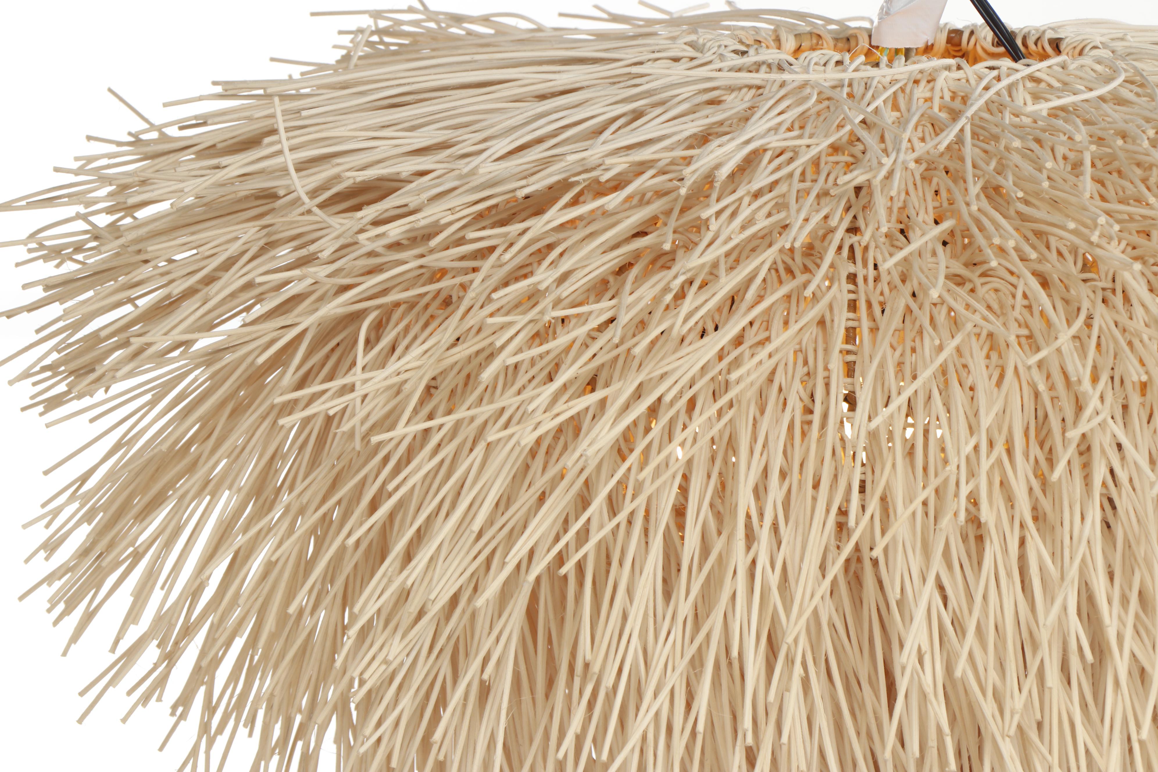 Woven Wood Sea Urchin Style Light Fixture Attributed to Coup Studio